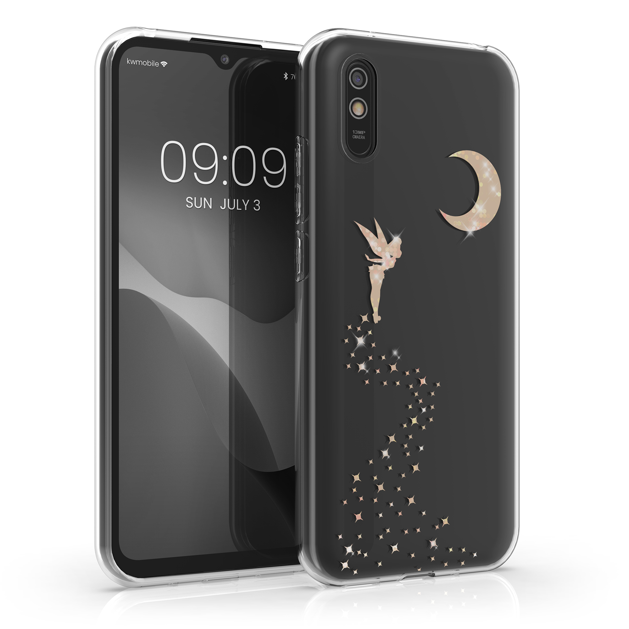 TPU Pouzdro pro Xiaomi Redmi 9A / 9AT kwmobile - glitrová víla růžové zlato / transparentní