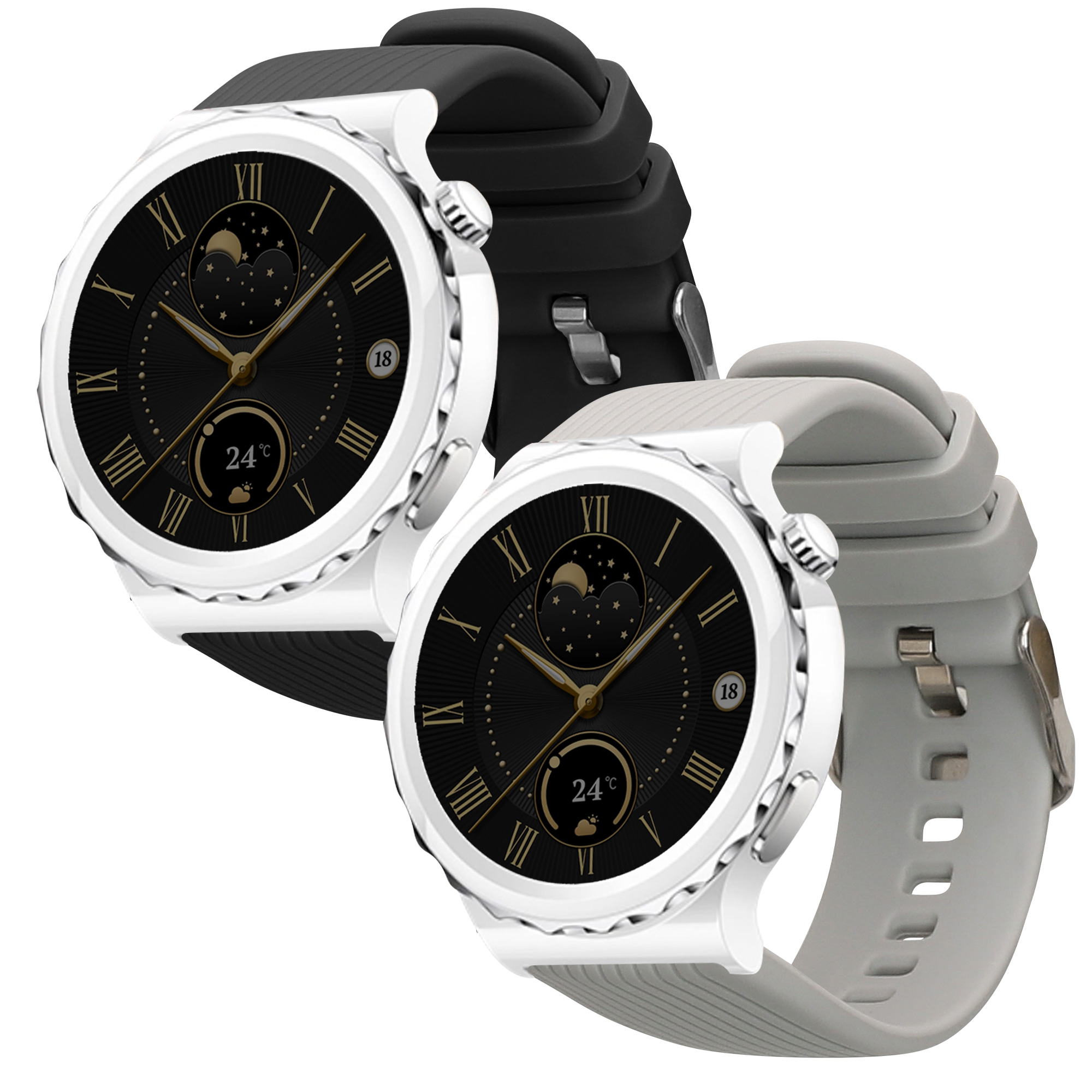 Řemínky pro Huawei Watch GT 3 Pro 43mm / Watch GT3 42mm / GT2 42mm / MagicWatch 2 42mm kwmobile silikonové - černá / šedá / šedá
