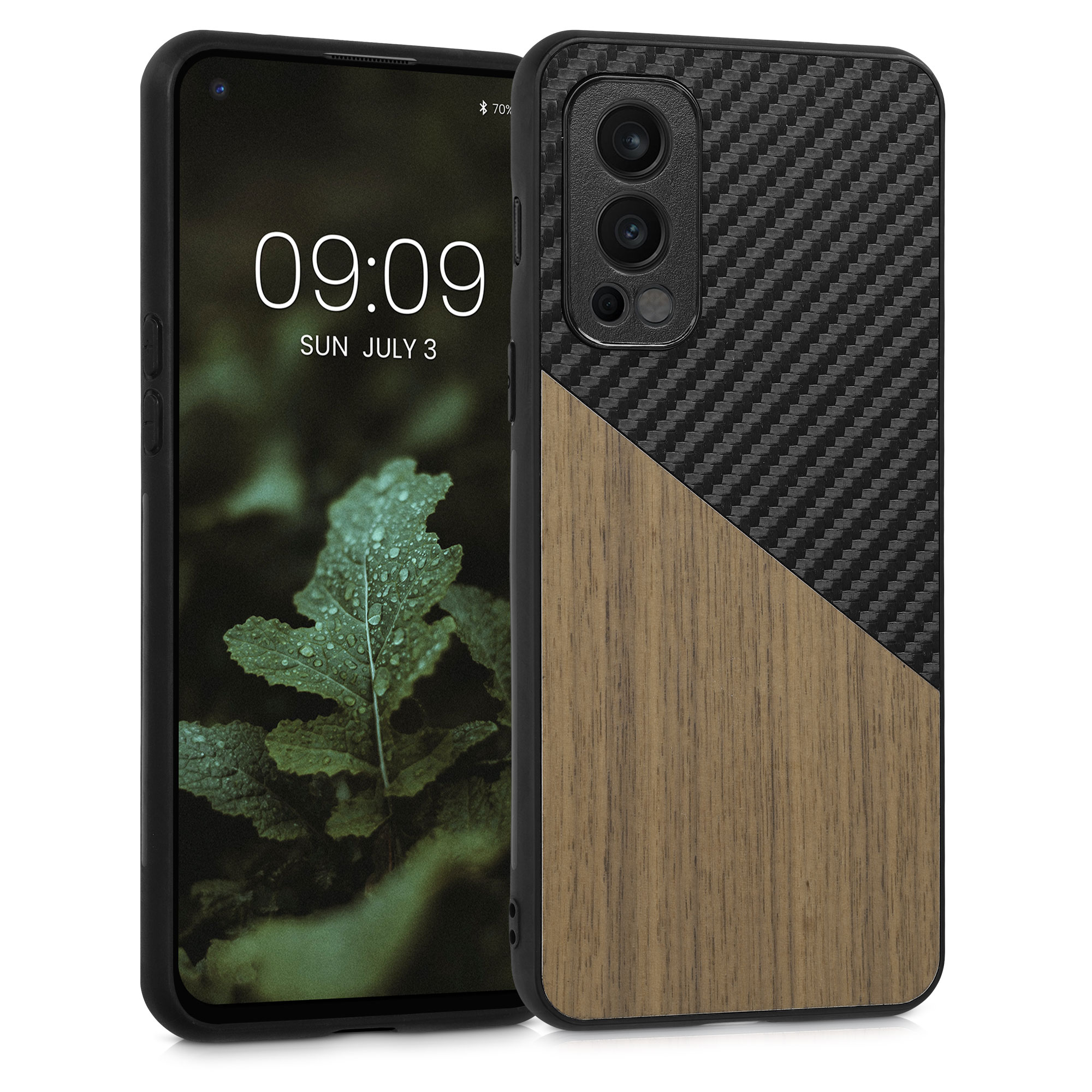 Kwmobile Dřevěný kryt OnePlus Nord 2 5G tmavě hnědá / černá