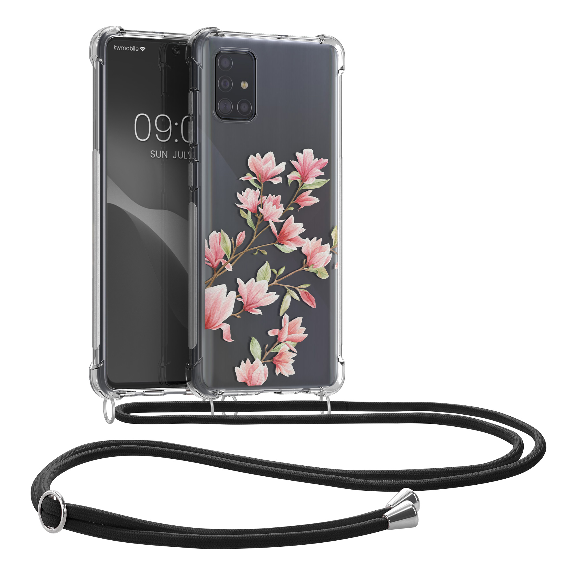 Crossbody kryt na mobil Samsung Galaxy A71 kwmobile Magnolias růžovo-bílo-transparentní