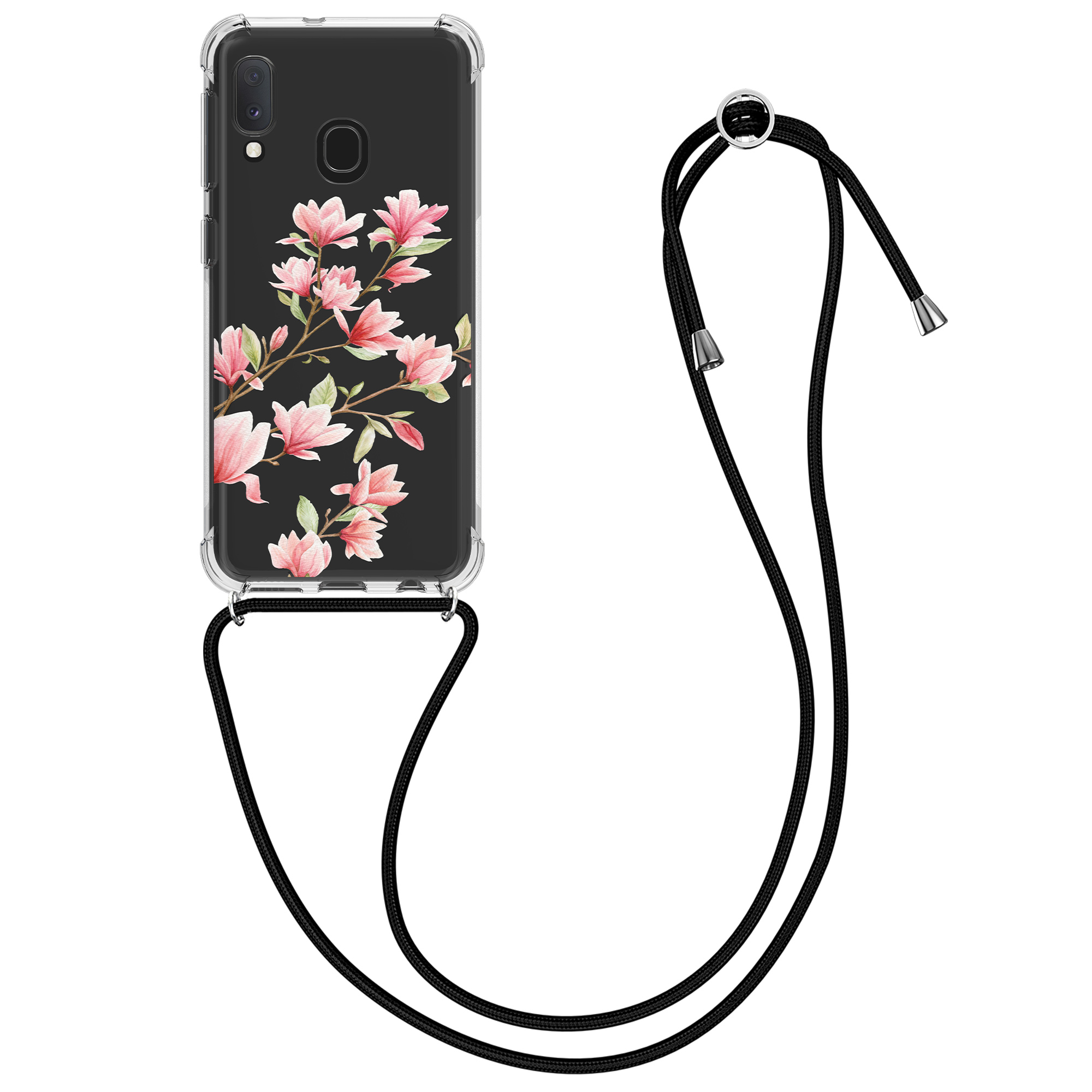 Crossbody kryt na mobil Samsung Galaxy A20e kwmobile Magnolias růžovo-bílo-transparentní