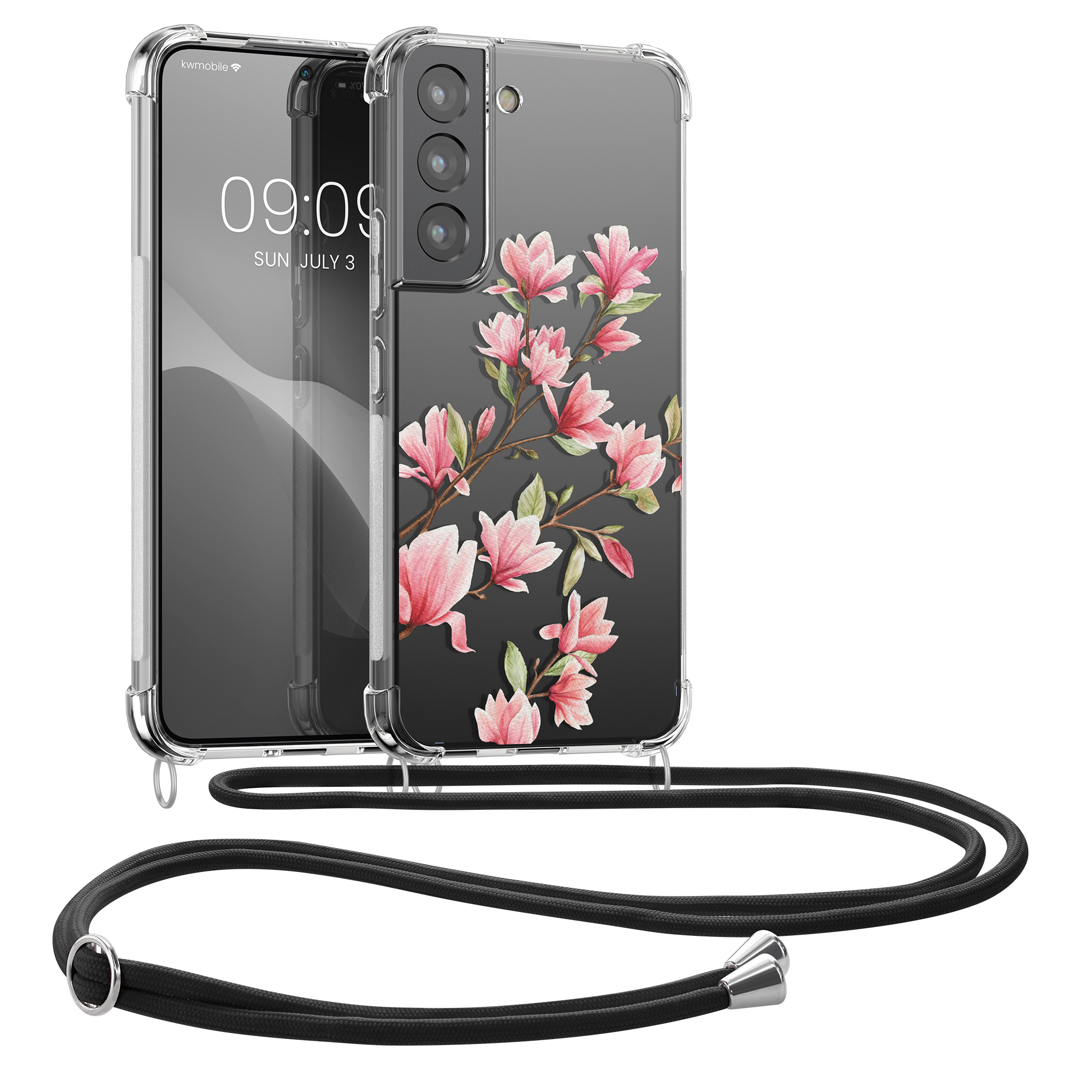Crossbody kryt na mobil Galaxy S22 kwmobile růžové magnólie / bílá / transparentní
