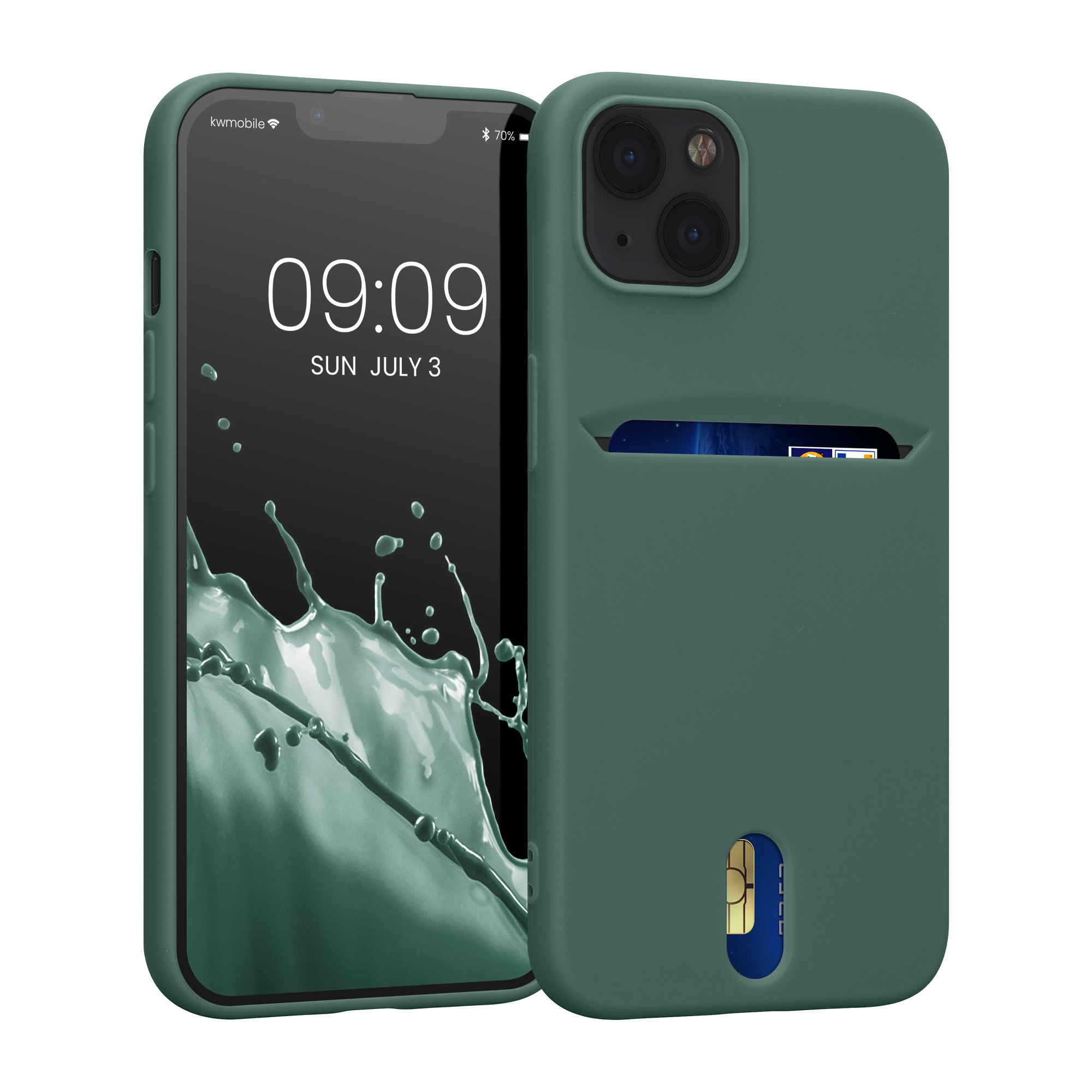 Kryt s přihrádkou kwmobile pro iPhone 13 - lesní zelená