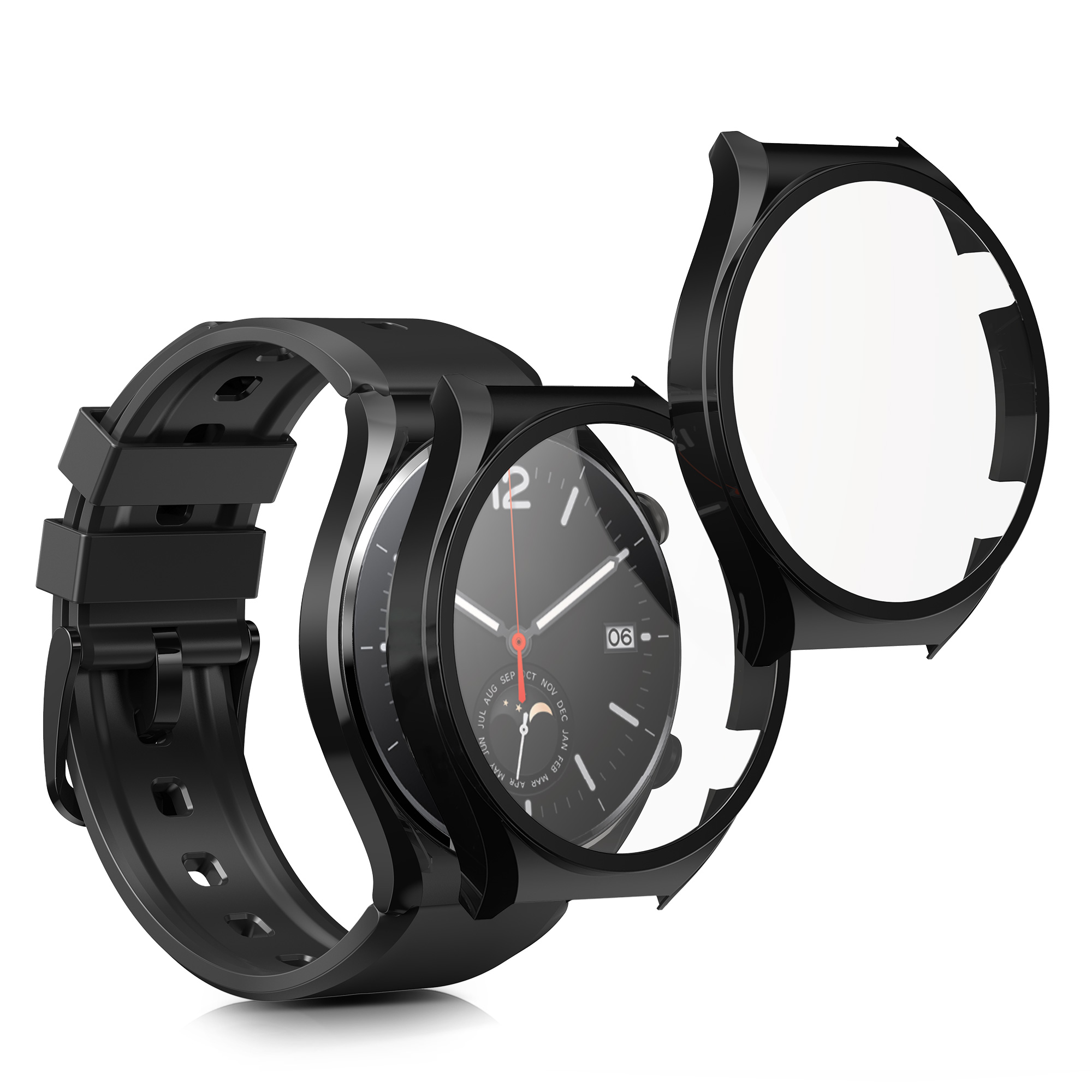 Ochranný kryt se sklem na hodinky kwmobile pro Xiaomi Watch S1, černá / černá, 2 ks