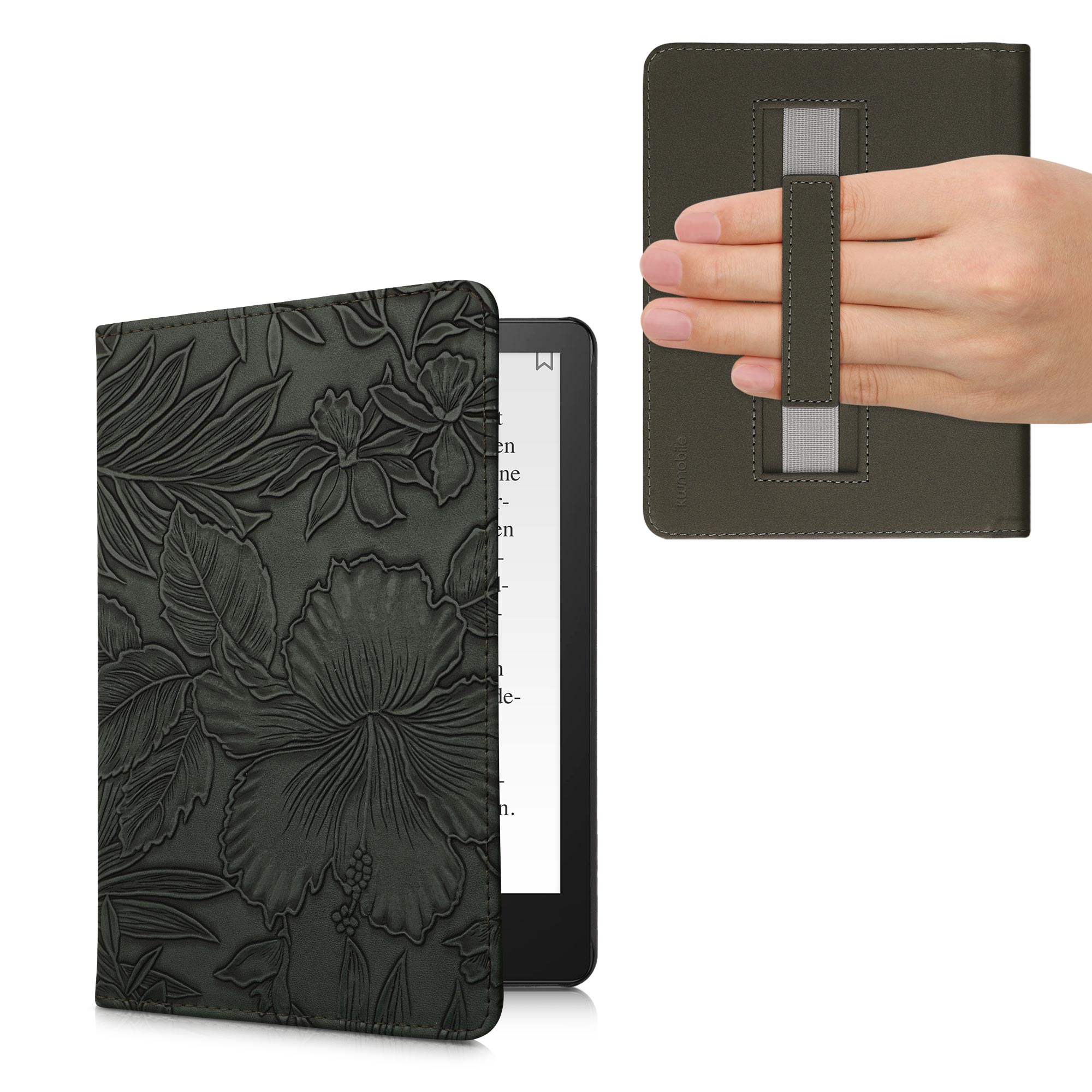 Pouzdro na čtečku kwmobile Amazon Kindle Paperwhite 11 Generation 2021 Case - Embossing Flowers zelená