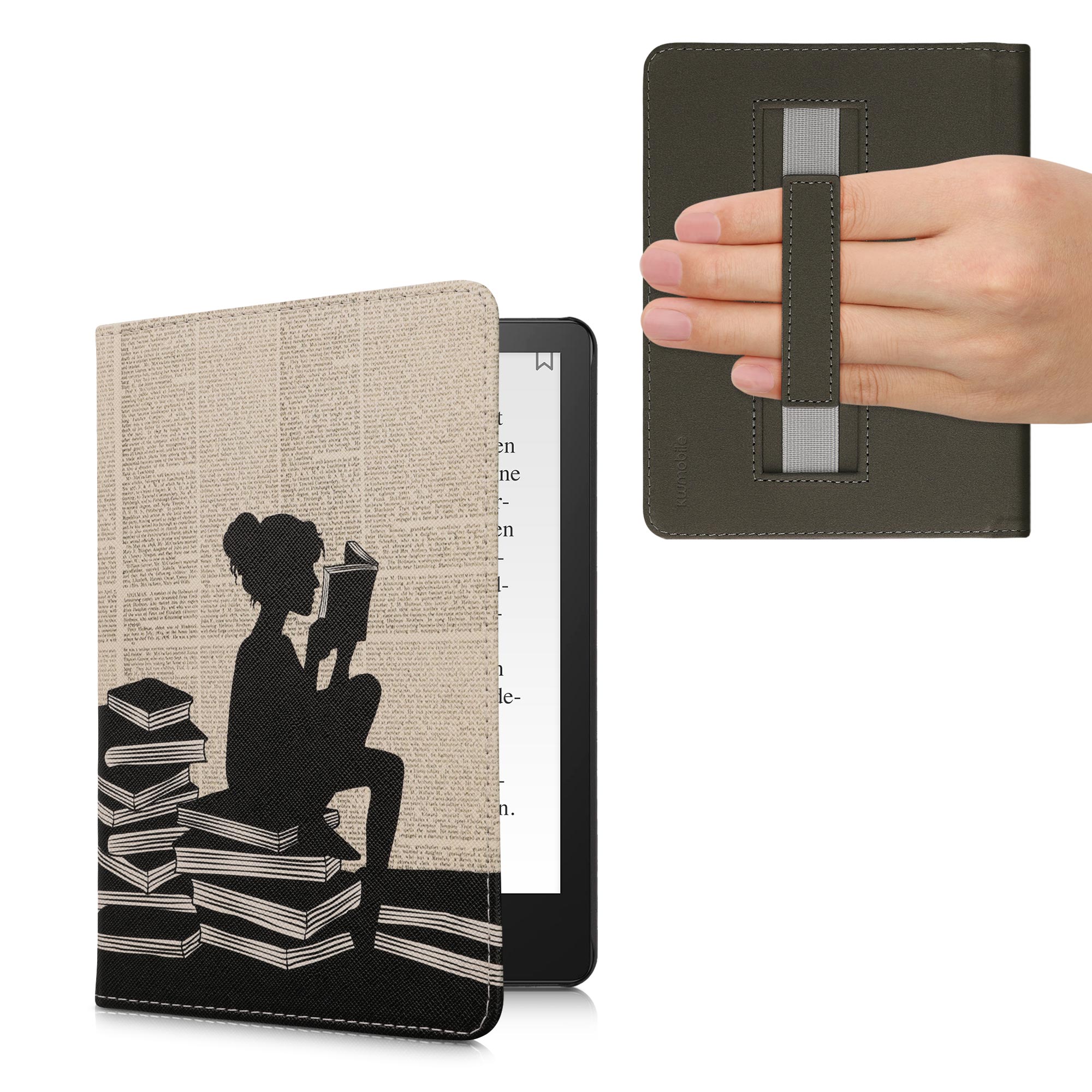 Pouzdro na čtečku kwmobile Amazon Kindle Paperwhite 11 Generation 2021 Case - Girl and Books černá / béžová
