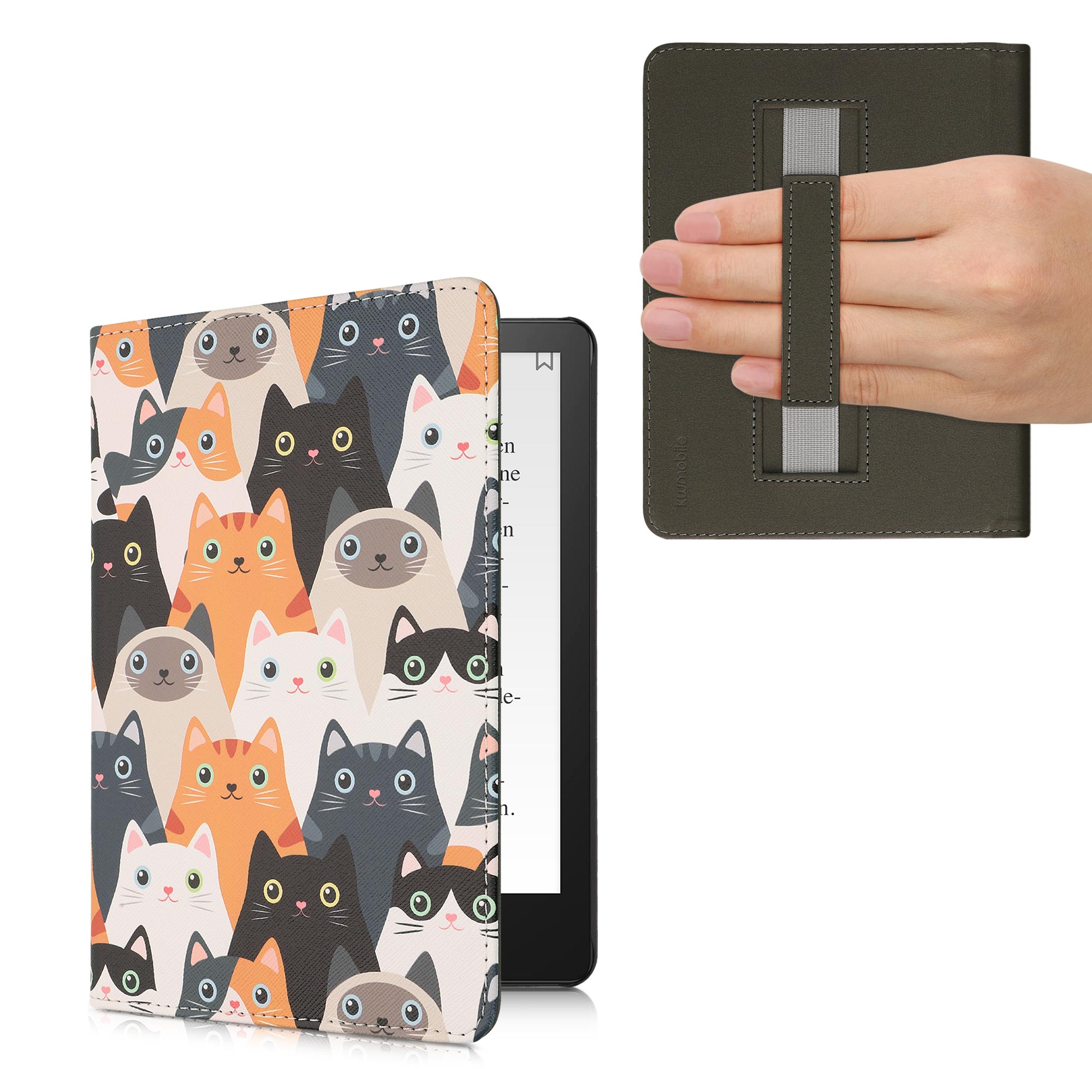 Pouzdro na čtečku kwmobile Amazon Kindle Paperwhite 11 Generation 2021 Case - Cats oranžová / černá / bílá