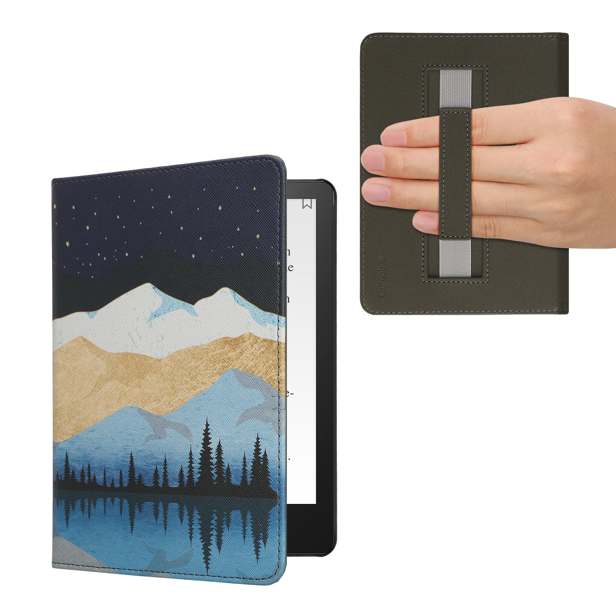 Pouzdro na čtečku kwmobile Amazon Kindle Paperwhite 11 Generation 2021 Case - Starry Night Lake bílá / světle hnědá / tmavě modrá