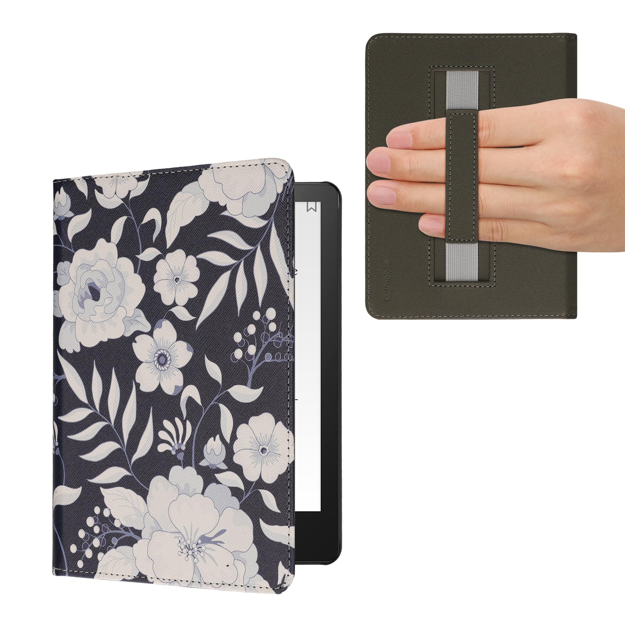 Pouzdro na čtečku kwmobile Amazon Kindle Paperwhite 11 Generation 2021 Case - modrá Flowers modrá / bílá