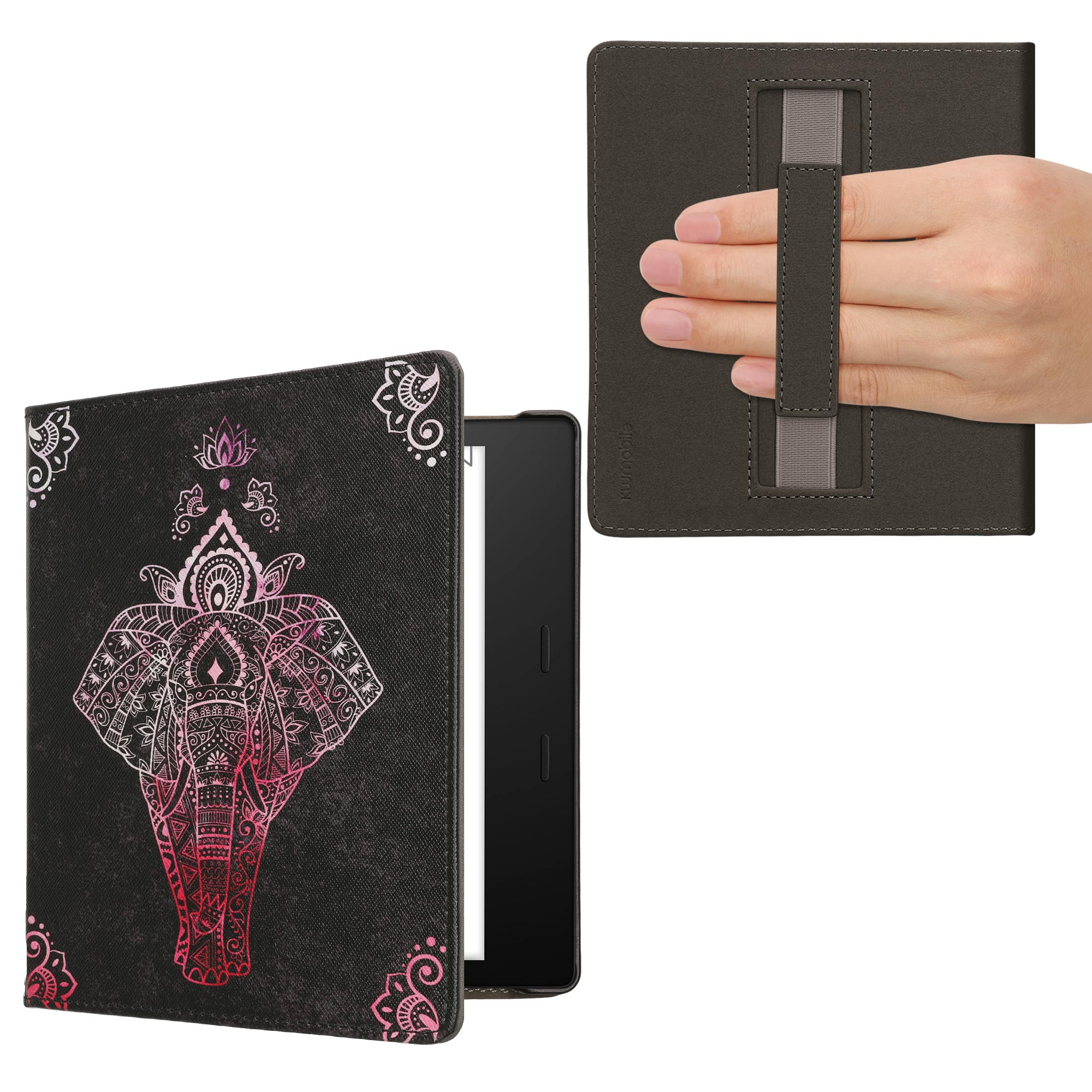 Pouzdro na čtečku kwmobile pro Amazon Kindle Oasis 10. Generation - motiv slon tmavě růžová / antracitová