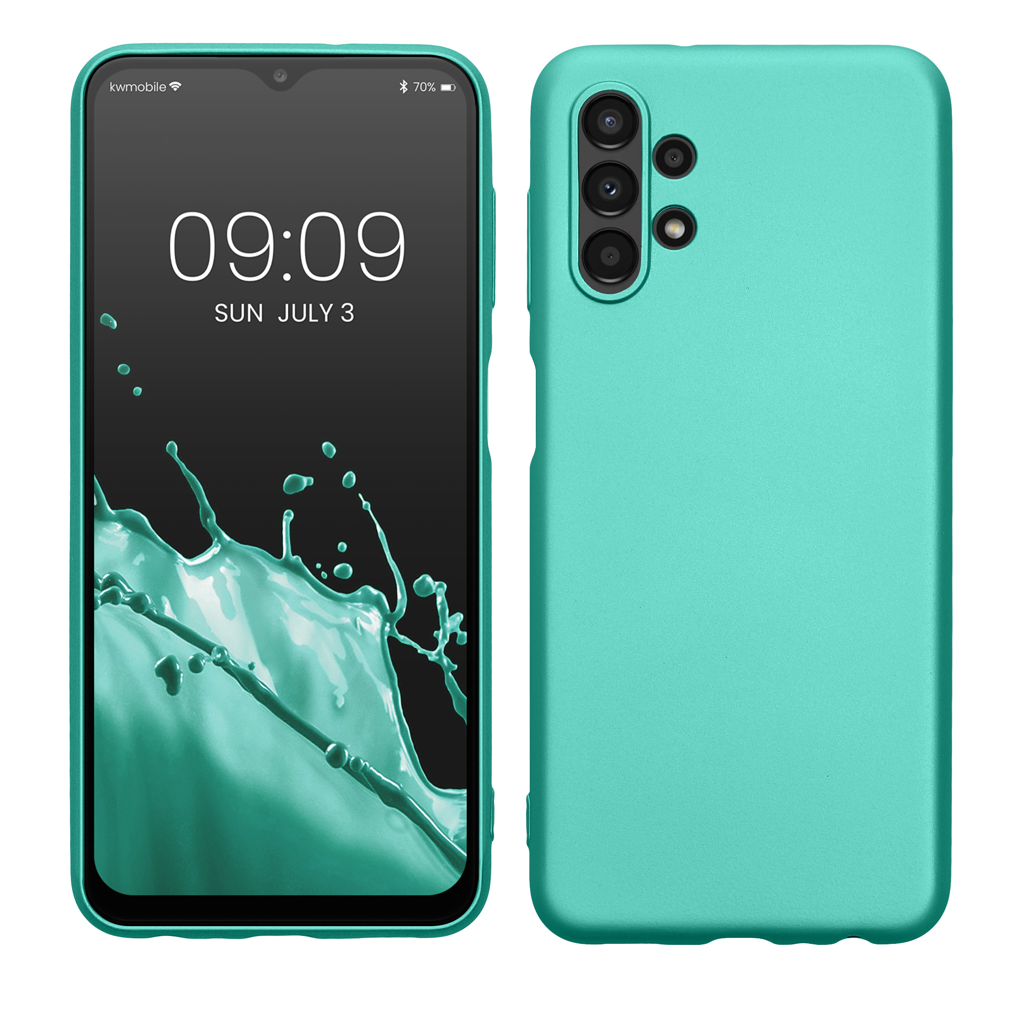 Kryt na mobil Samsung Galaxy A13 4G kwmobile TPU metalický Metalická tyrkysová