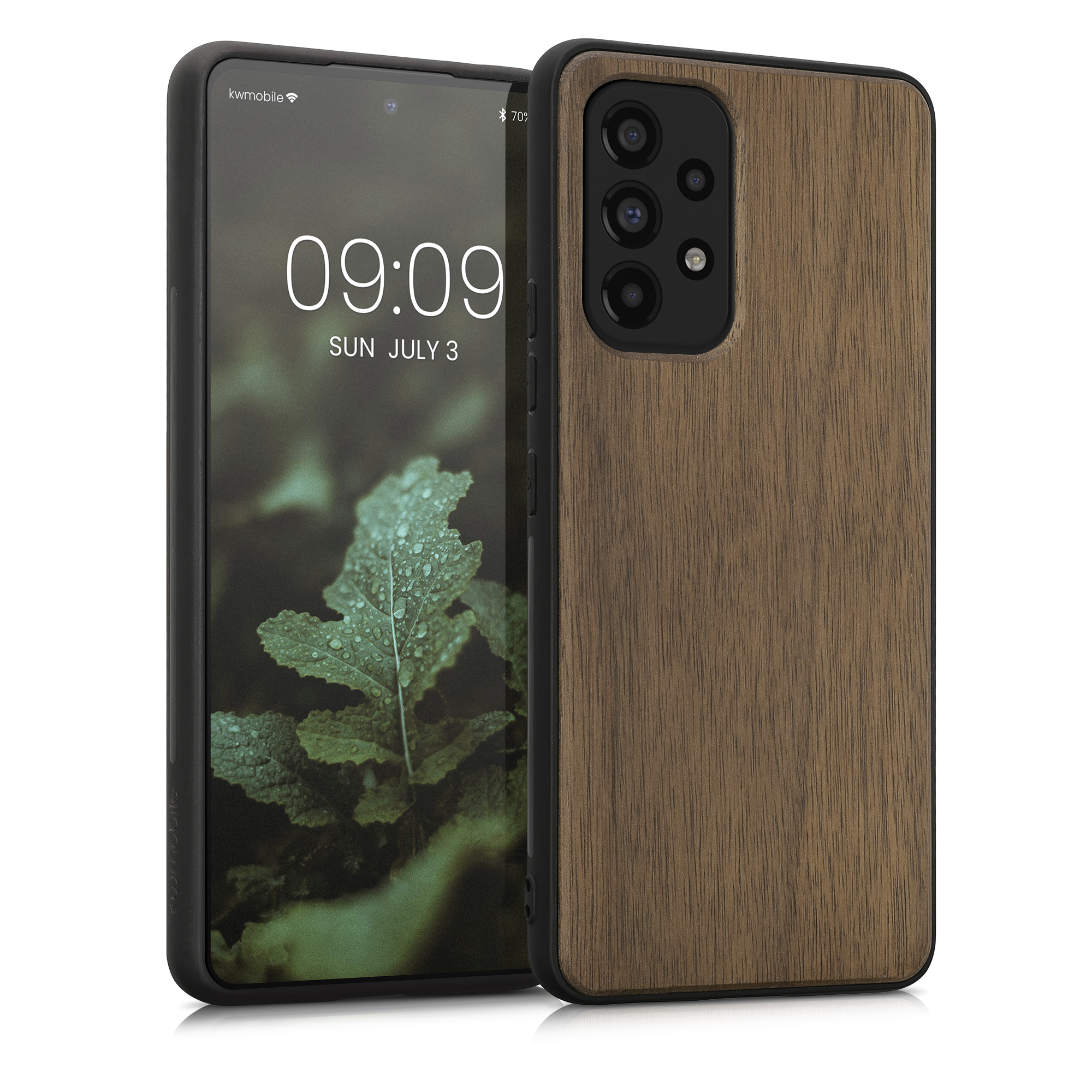 Dřevěný kryt na mobil Samsung Galaxy A53 5G kwmobile TPU rámeček Tmavě hnědá