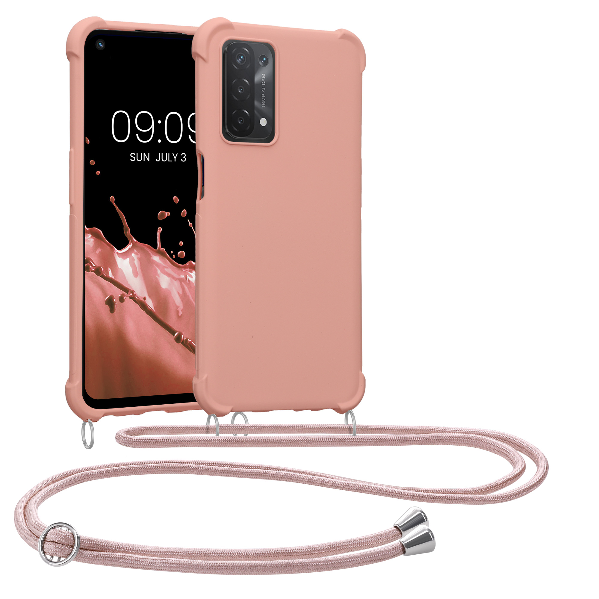 Kryt na mobil Oppo A74 (5G) / A54 (5G) kwmobile crossbody s šňůrkou perleťová