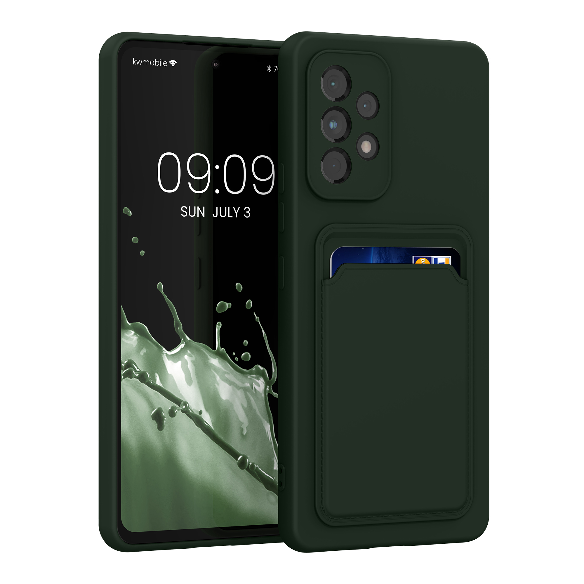 Kryt na mobil Samsung Galaxy A53 5G kwmobile TPU s přihrádkou na kartu Tmavě zelená