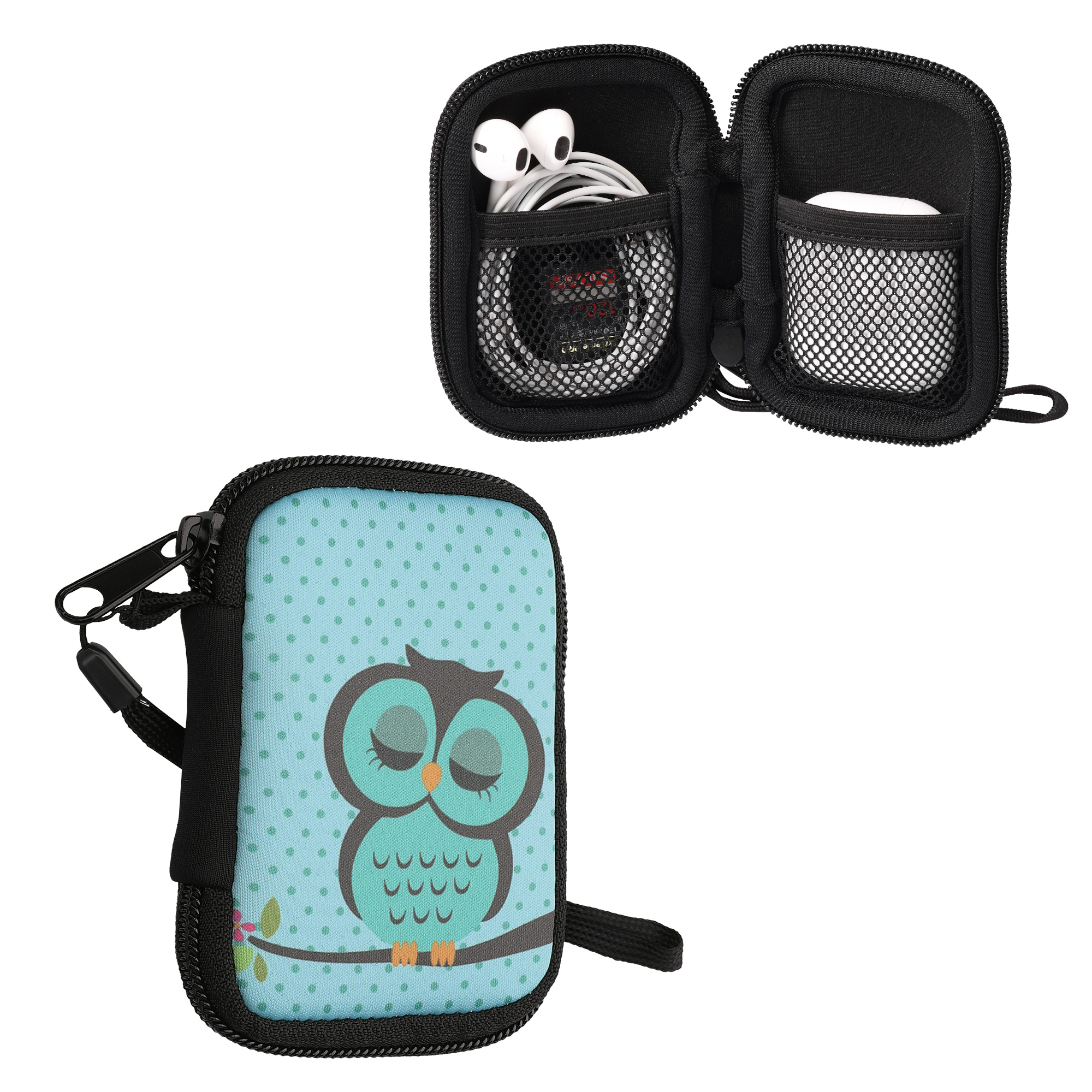 Pouzdro na sluchátka kwmobile pro in-ear Headphones - Spící sova