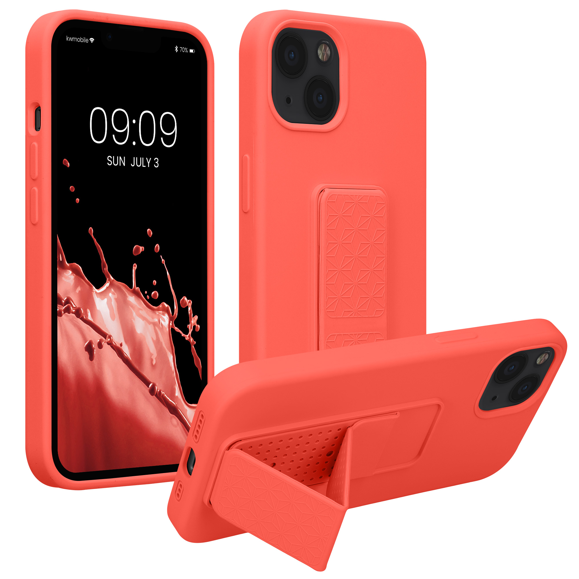 Kryt s poutkem a stojánkem kwmobile pro iPhone 13 - korálová