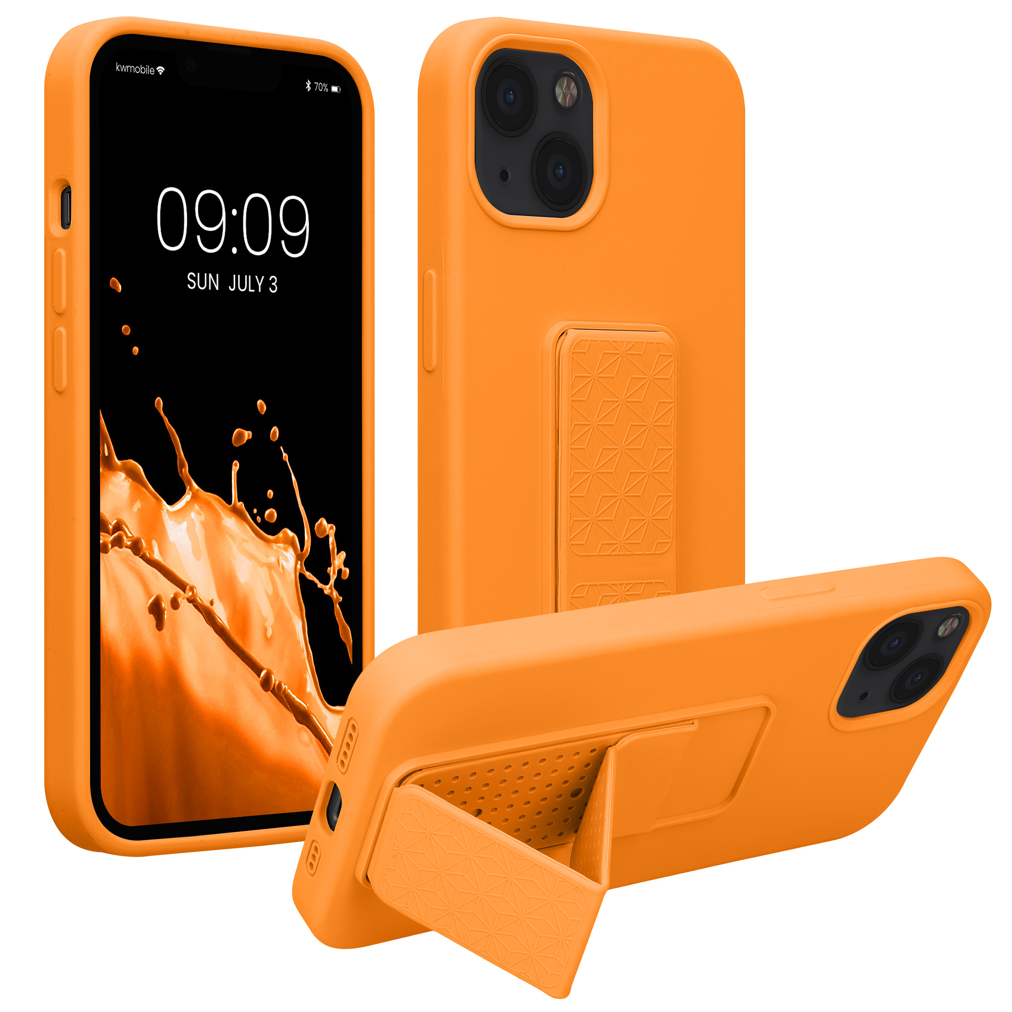 Kryt s poutkem a stojánkem kwmobile pro iPhone 13 - ovocná oranžová