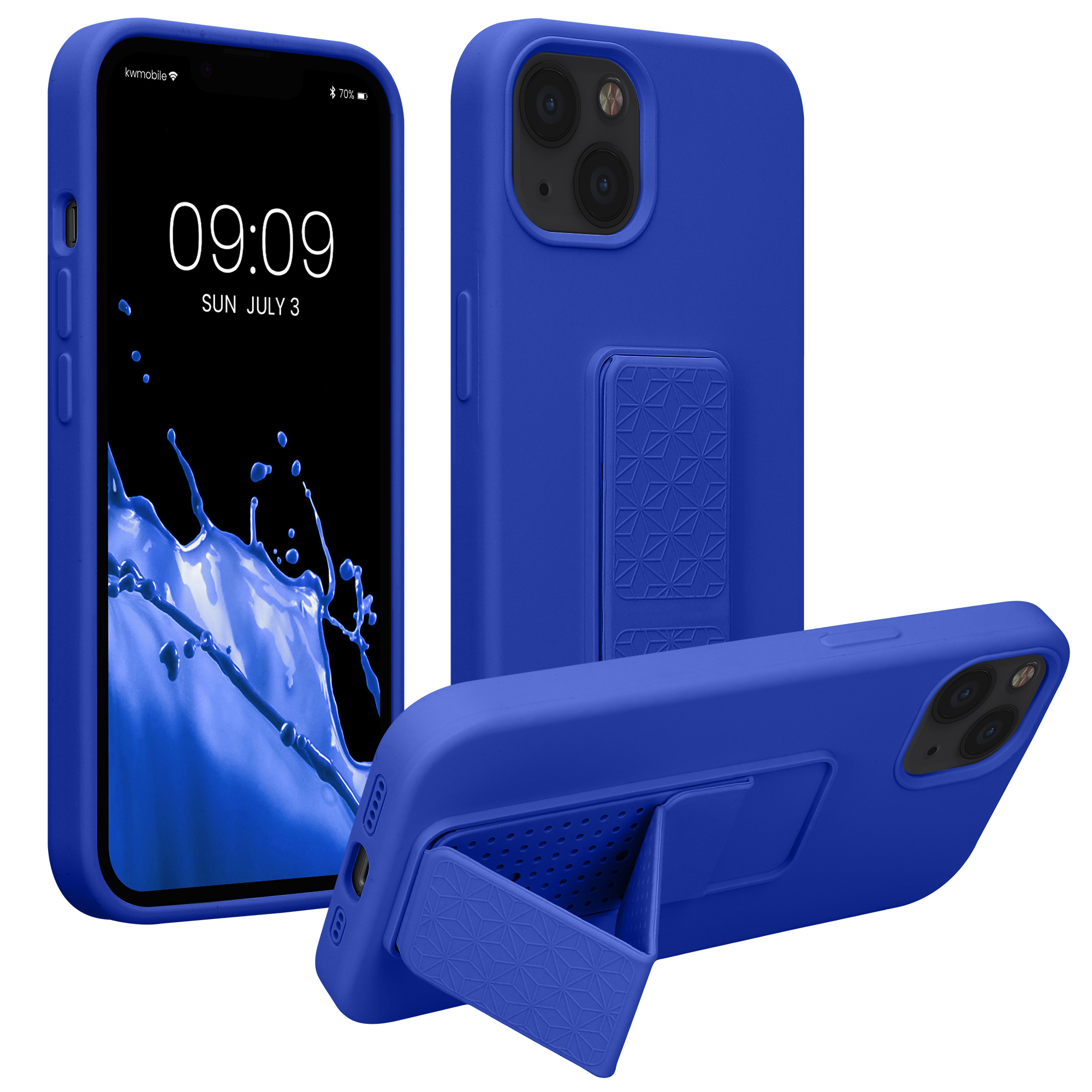 Kryt s poutkem a stojánkem kwmobile pro iPhone 13 - baltská modrá