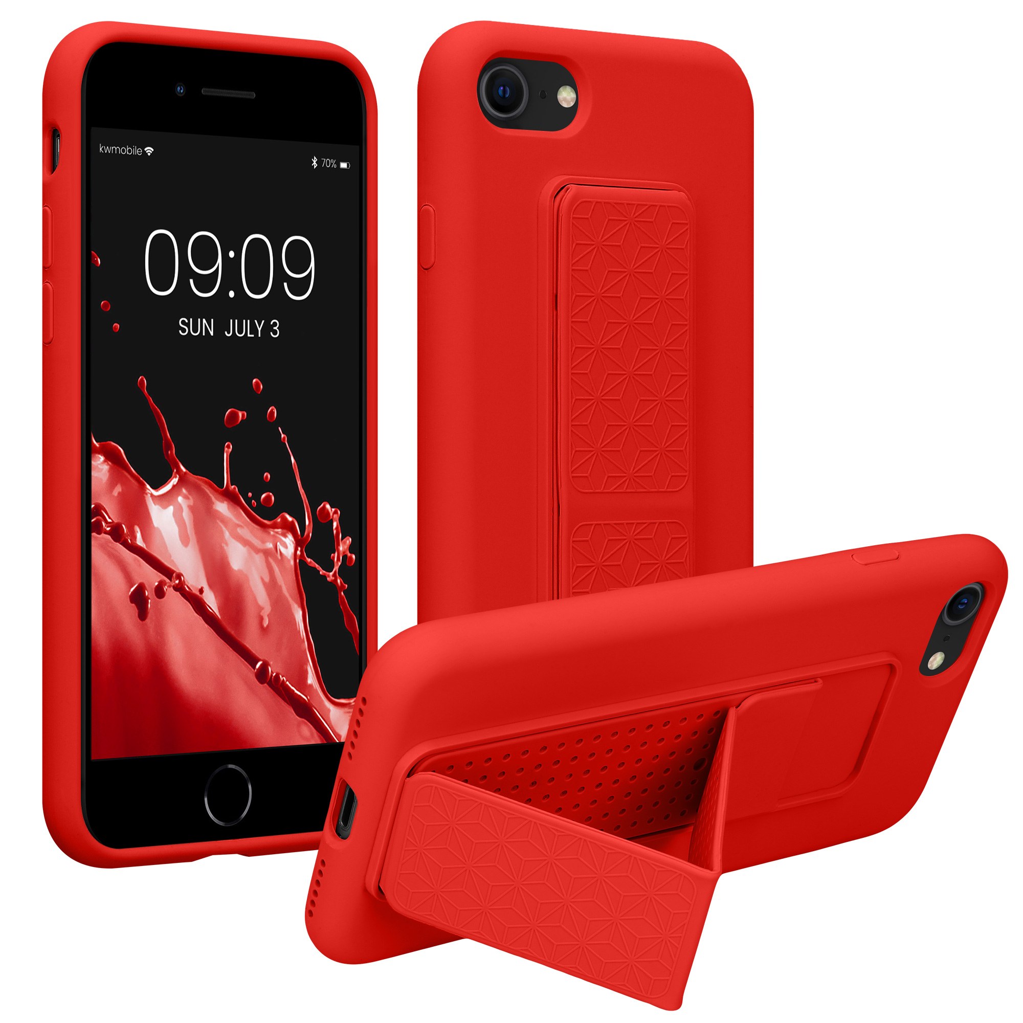 Pouzdro pro Apple iPhone SE (2022) / SE (2020) / 8 / 7 kwmobile se stojánkem s poutkem silikonové - červená
