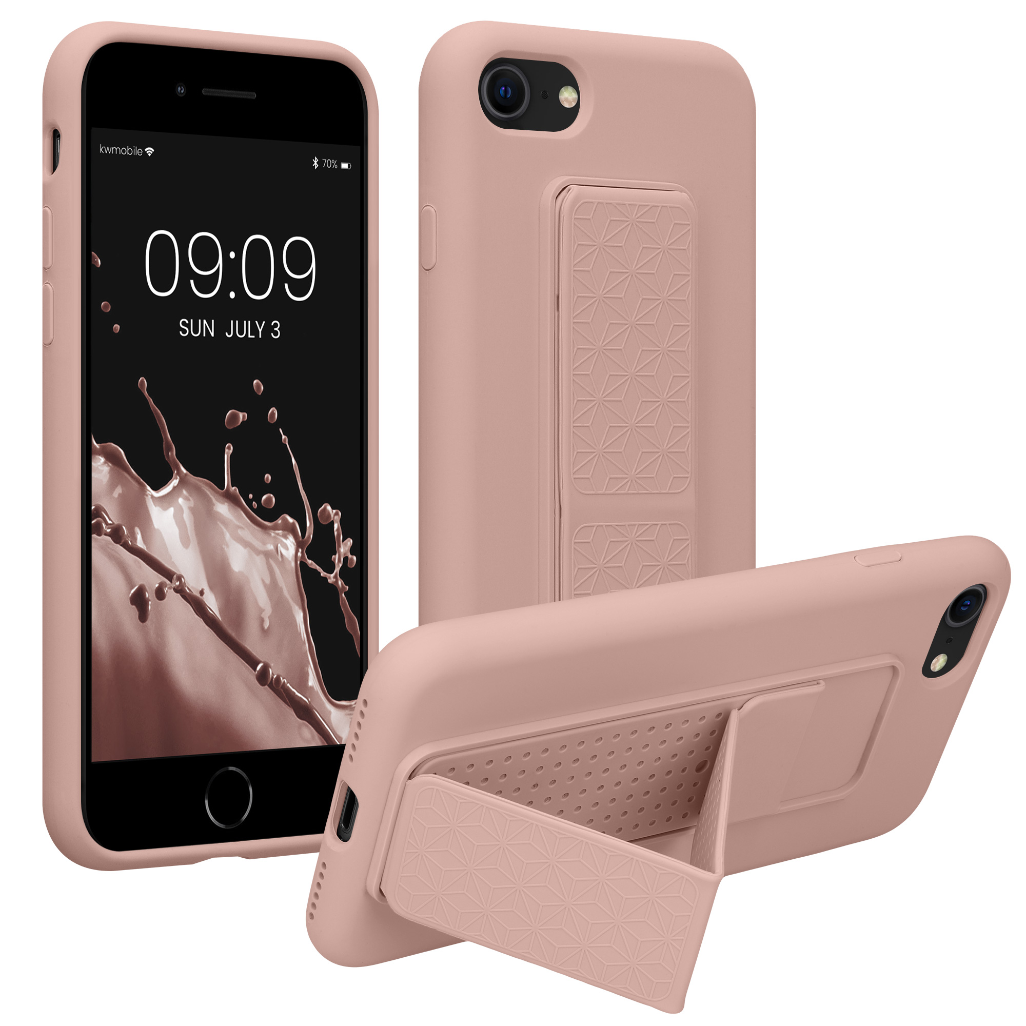 TPU kryt s poutkem a stojánkem kwmobile pro iPhone SE 2022/2020/8/7 - pudrově růžová