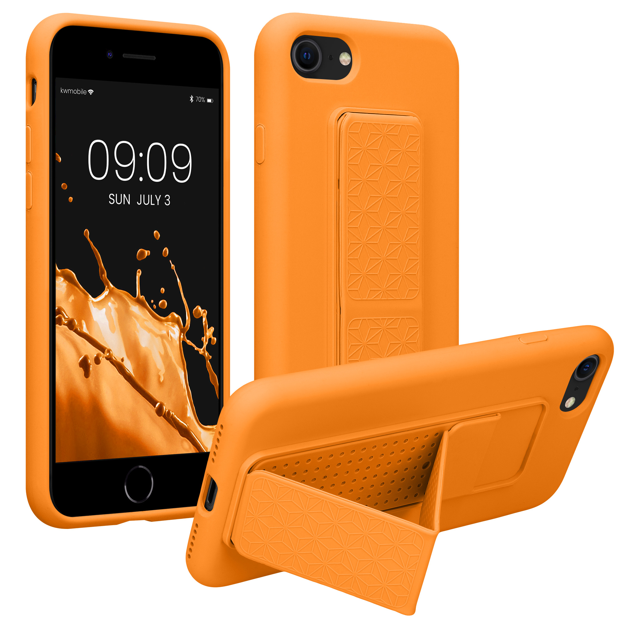 TPU kryt s poutkem a stojánkem kwmobile pro iPhone SE 2022/2020/8/7 - ovocně oranžová
