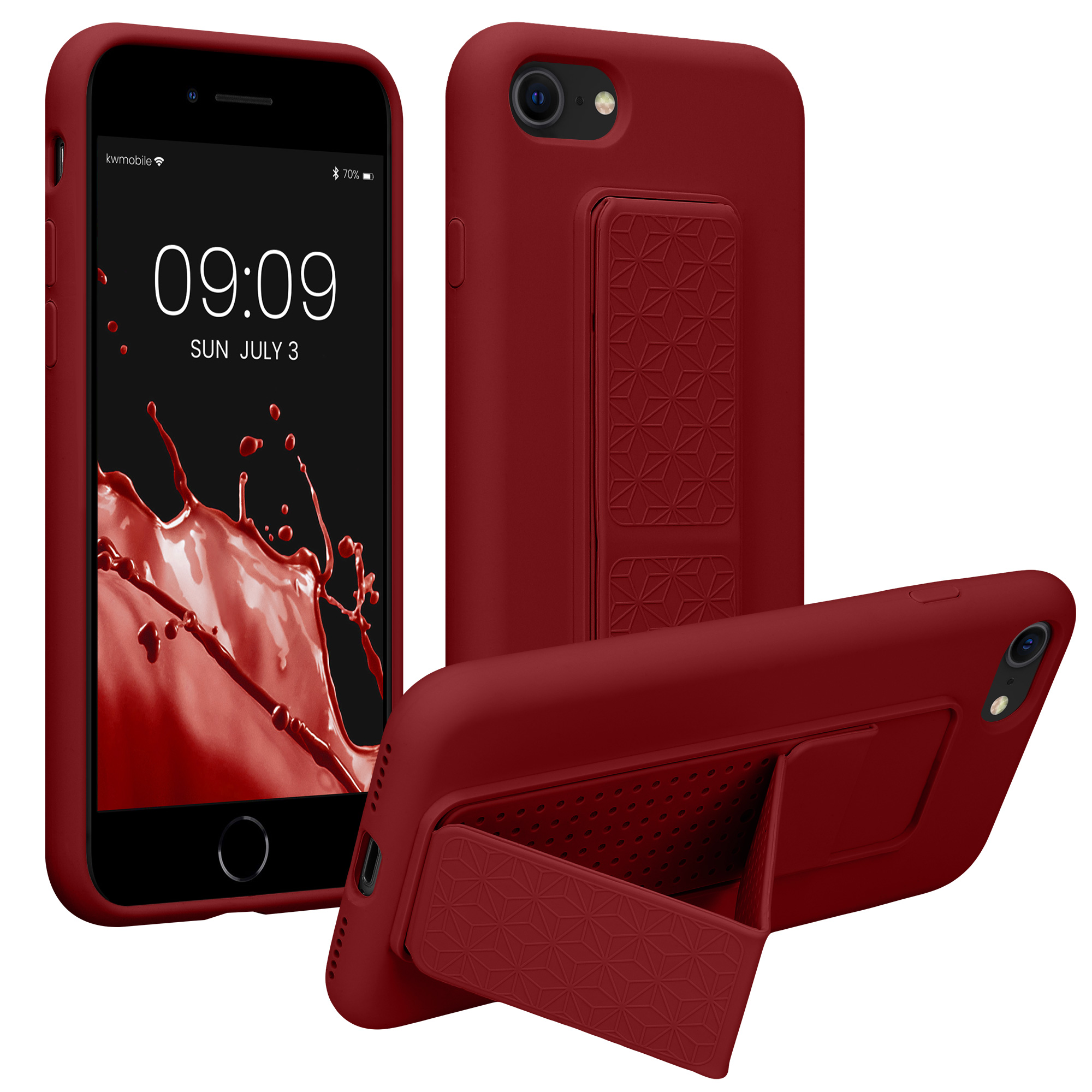TPU kryt s poutkem a stojánkem kwmobile pro iPhone SE 2022/2020/8/7 - rebarborově červená