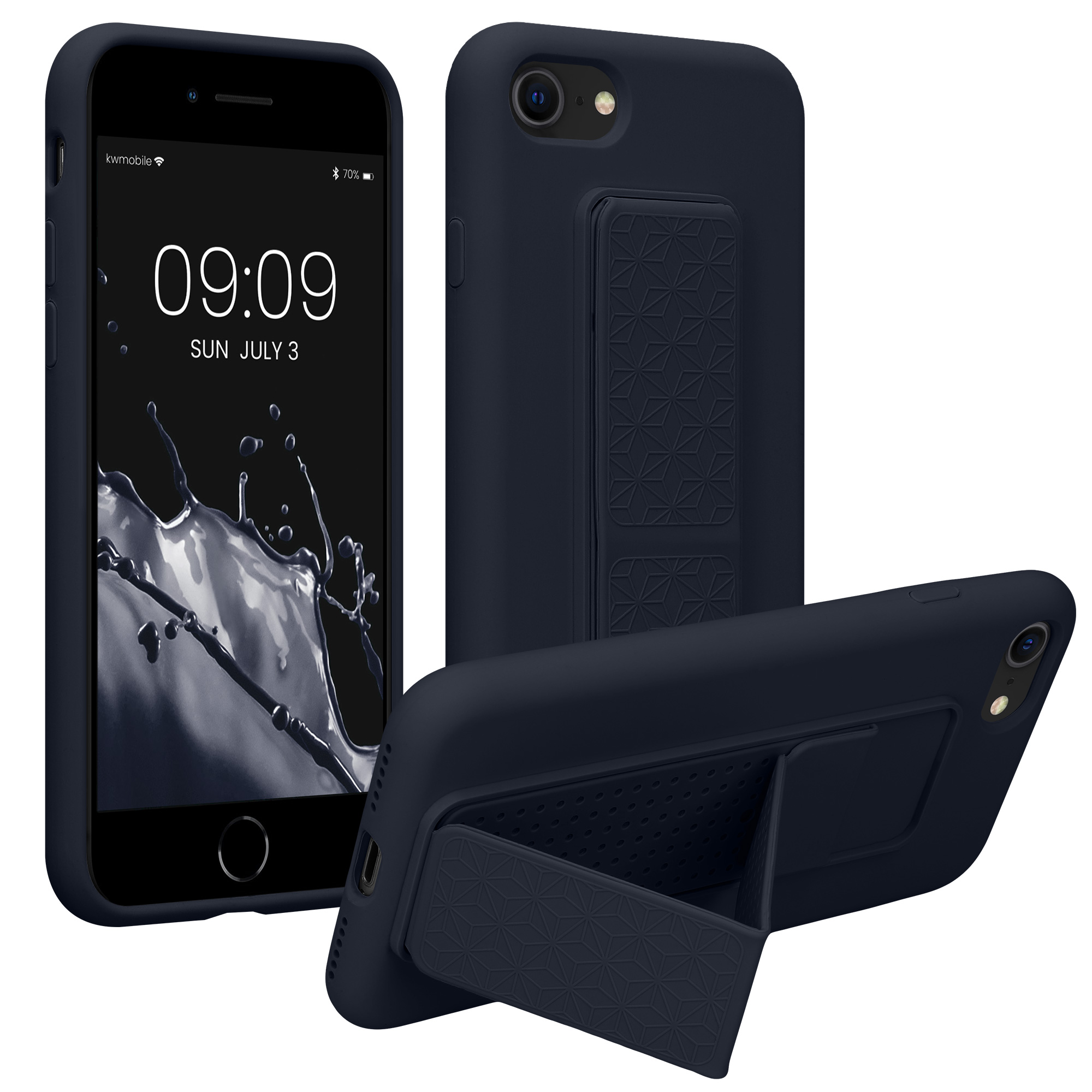 Pouzdro pro Apple iPhone SE (2022) / SE (2020) / 8 / 7 kwmobile se stojánkem s poutkem silikonové - borůvková
