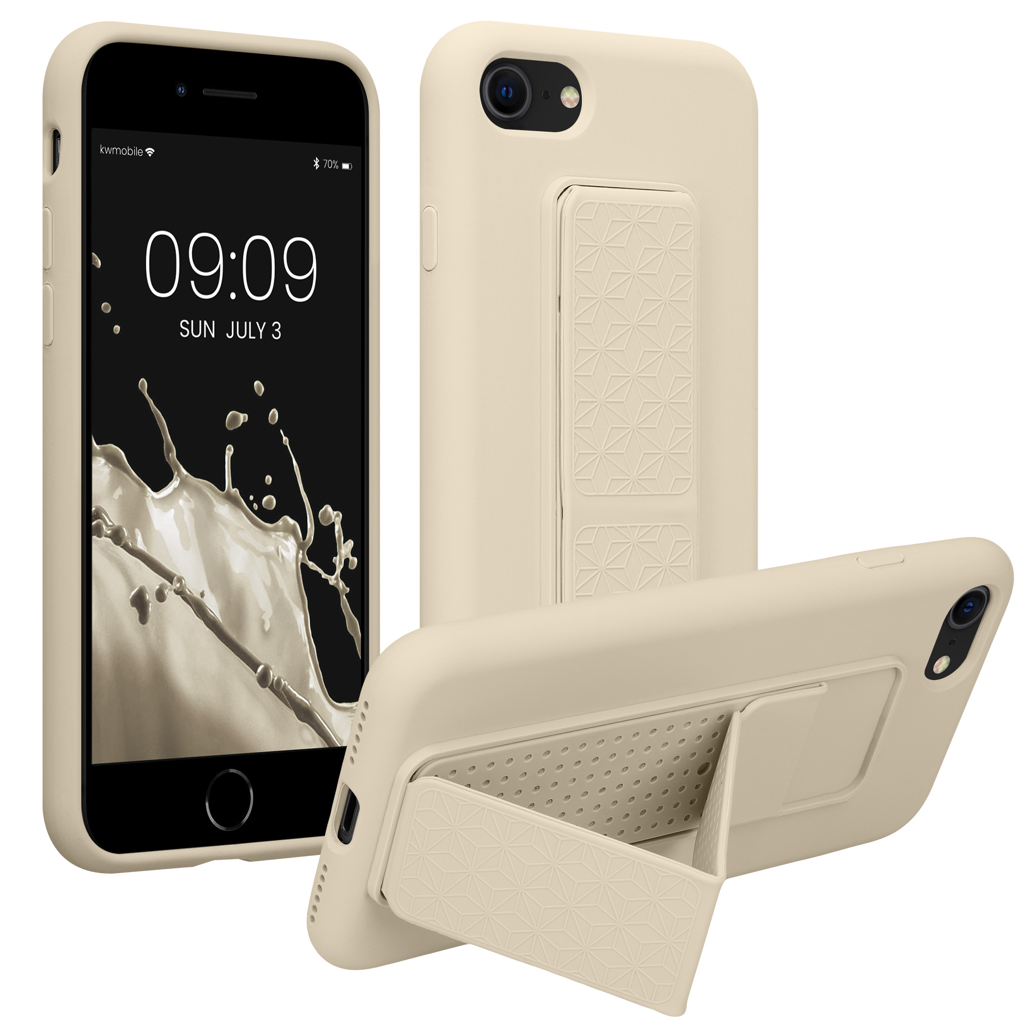 Pouzdro pro Apple iPhone SE (2022) / SE (2020) / 8 / 7 kwmobile se stojánkem s poutkem silikonové - krémová