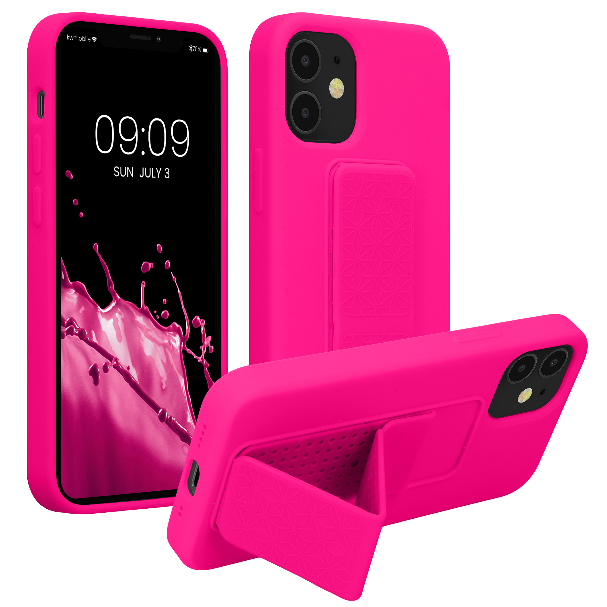Kryt s poutkem a stojánkem kwmobile pro iPhone 12 mini - neonově růžová