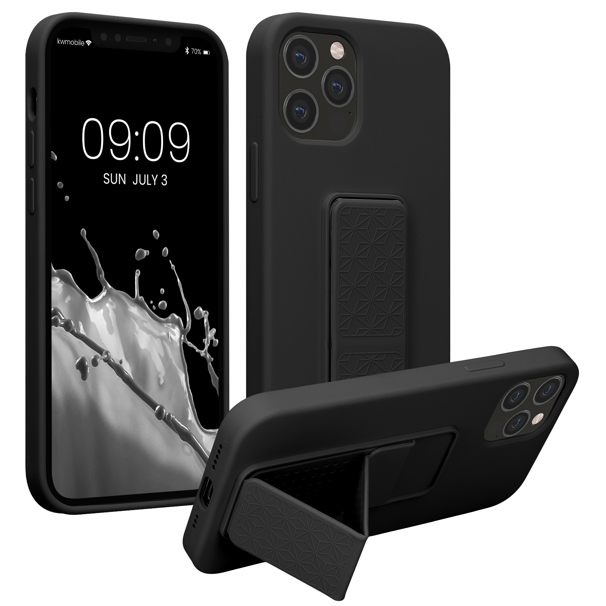 Kryt s poutkem a stojánkem kwmobile pro iPhone 12 / iPhone 12 Pro - černá