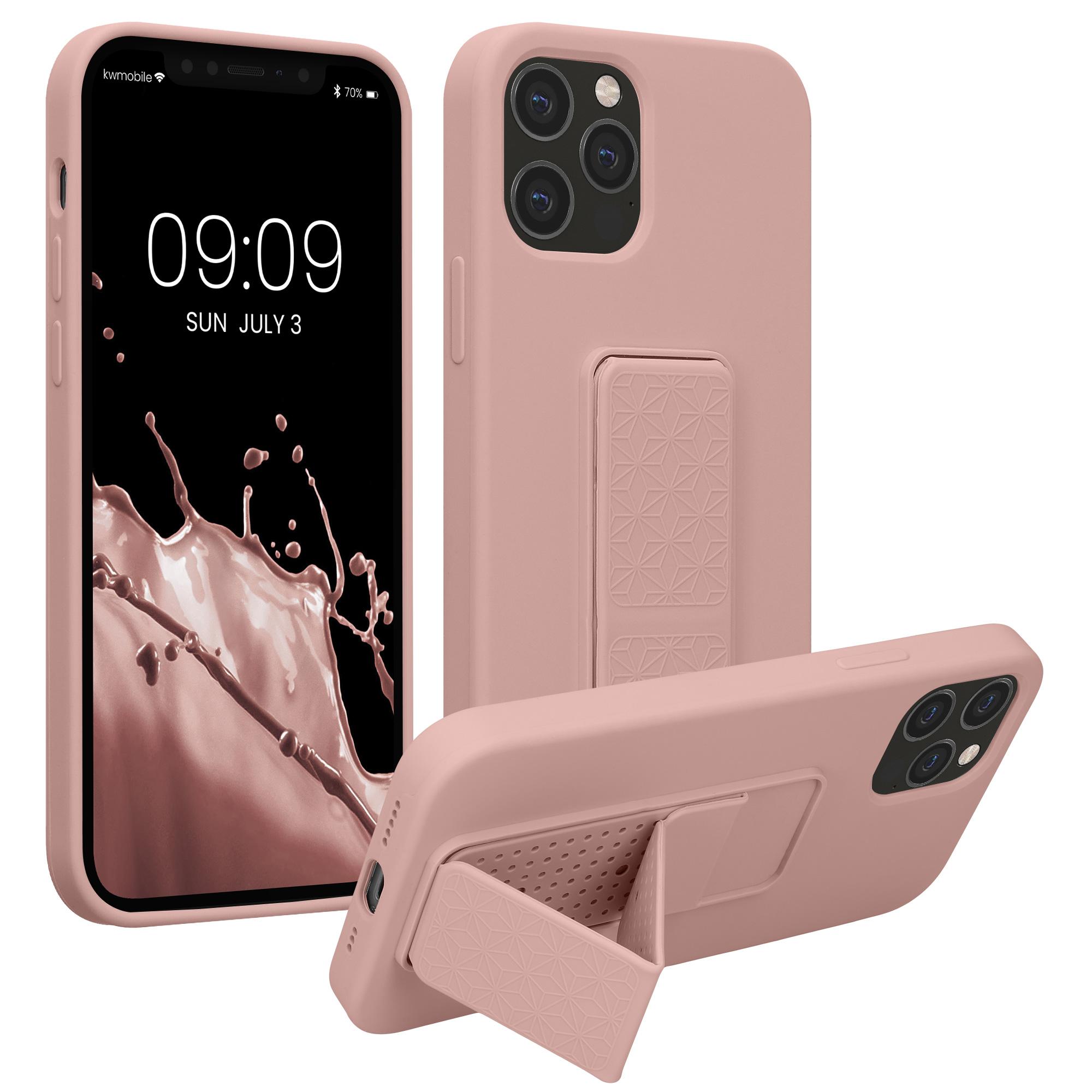 Kryt s poutkem a stojánkem kwmobile pro iPhone 12 / iPhone 12 Pro - pudrově růžová