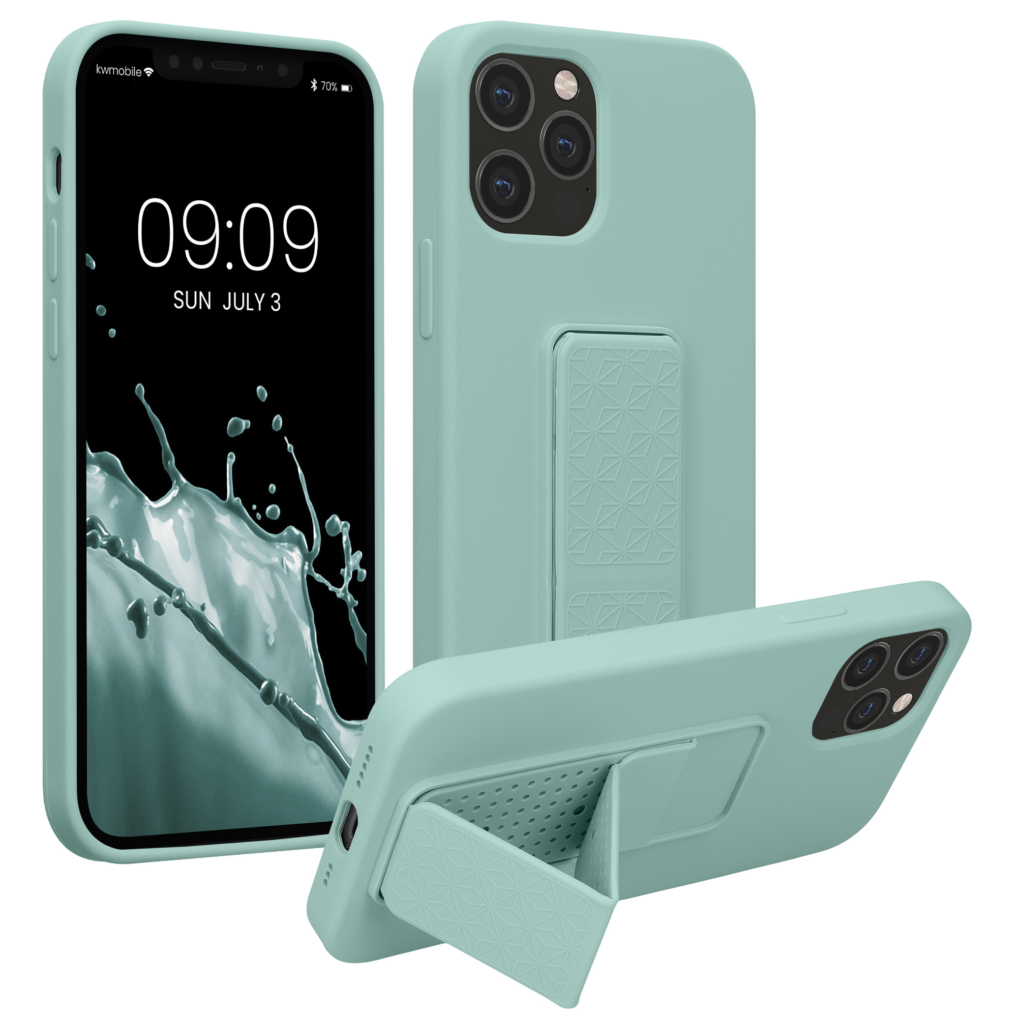 Kryt s poutkem a stojánkem kwmobile pro iPhone 12 / iPhone 12 Pro - mintová