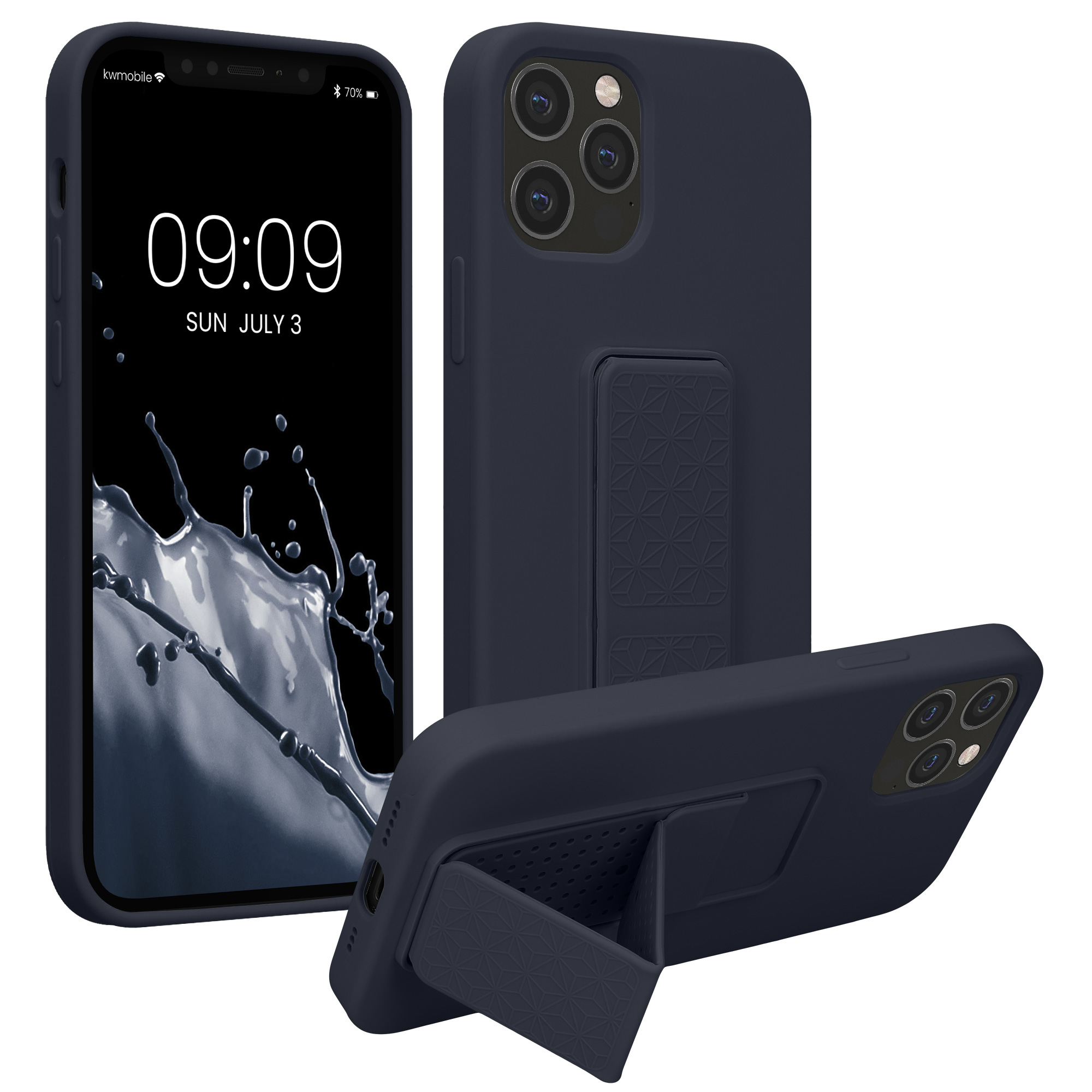 Kryt s poutkem a stojánkem kwmobile pro iPhone 12 / iPhone 12 Pro - borůvková