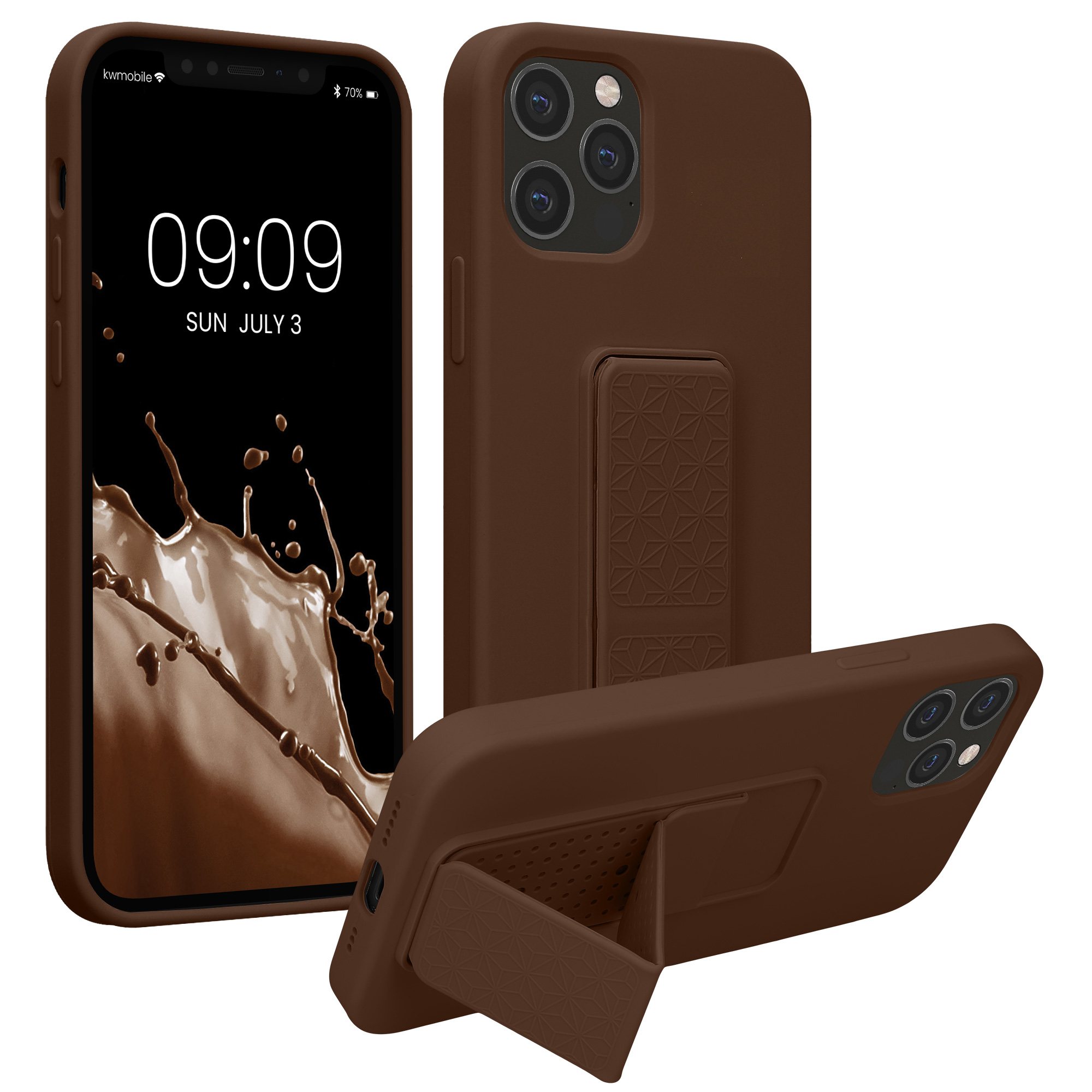 Kryt s poutkem a stojánkem kwmobile pro iPhone 12 / iPhone 12 Pro - čokoládová