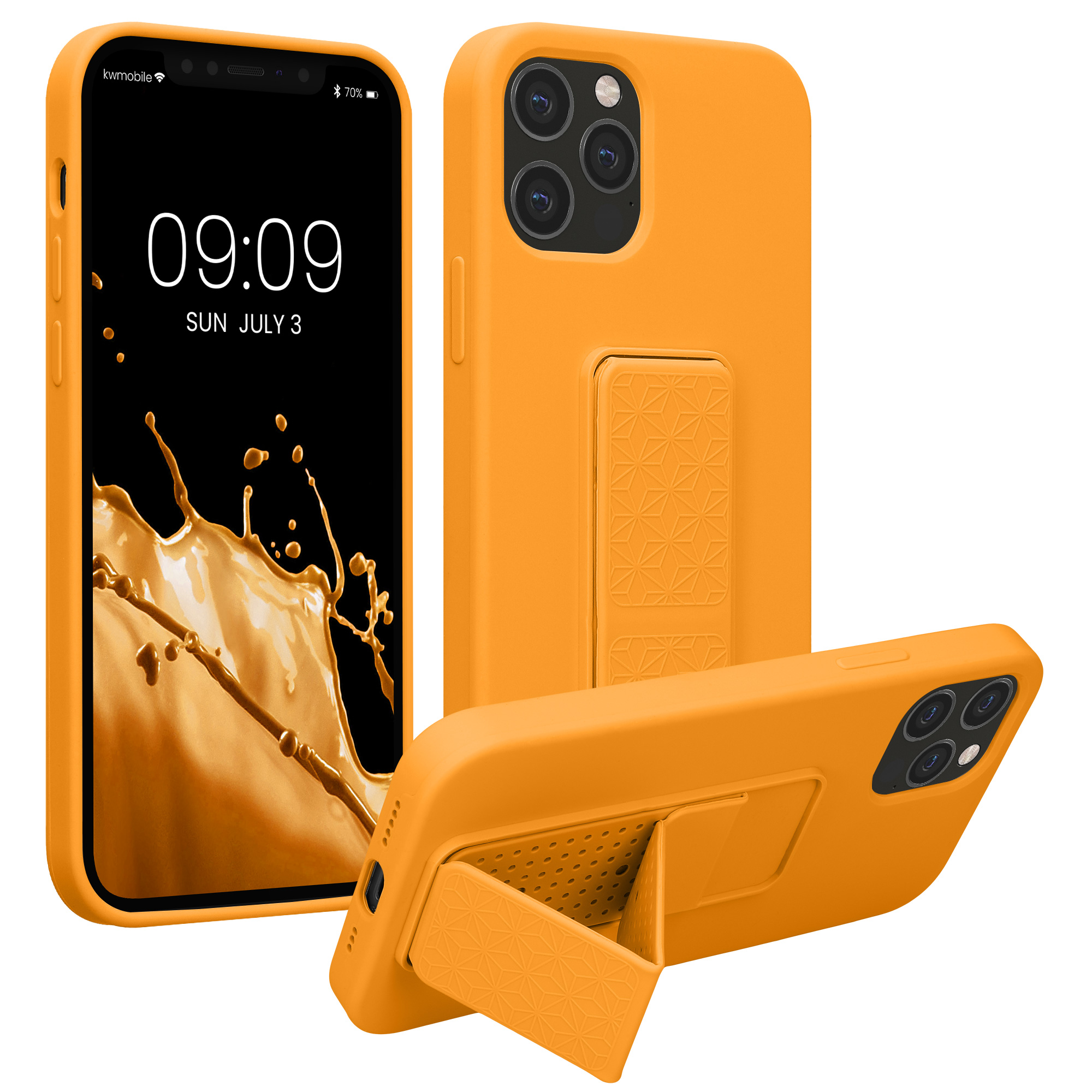 Kryt s poutkem a stojánkem kwmobile pro iPhone 12 / iPhone 12 Pro - ovocná oranžová