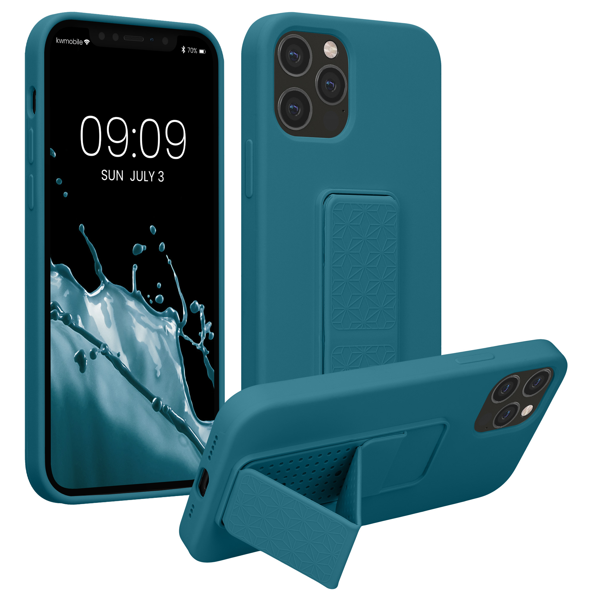 Kryt s poutkem a stojánkem kwmobile pro iPhone 12 / iPhone 12 Pro - tyrkysová matná