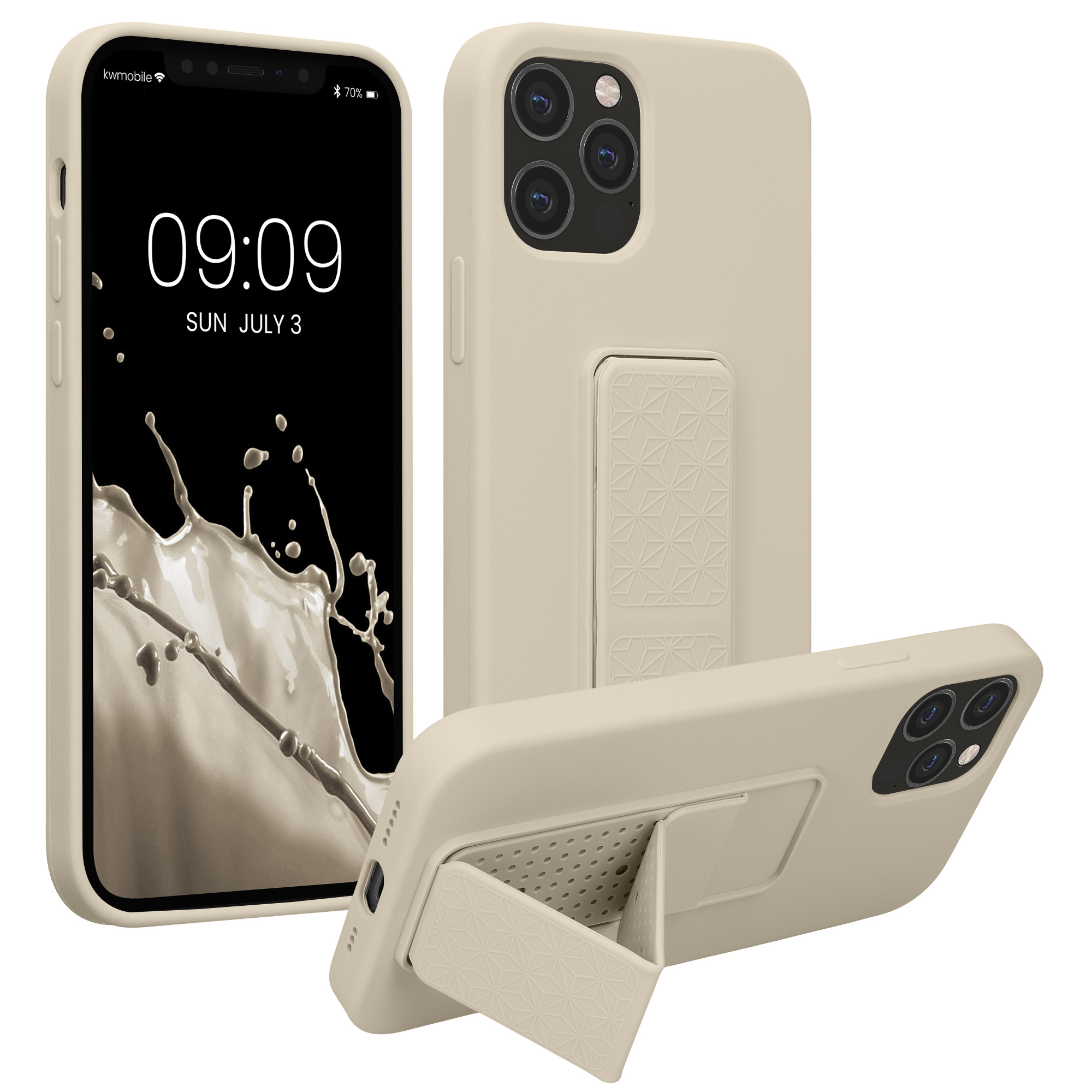 Kryt s poutkem a stojánkem kwmobile pro iPhone 12 / iPhone 12 Pro - krémová