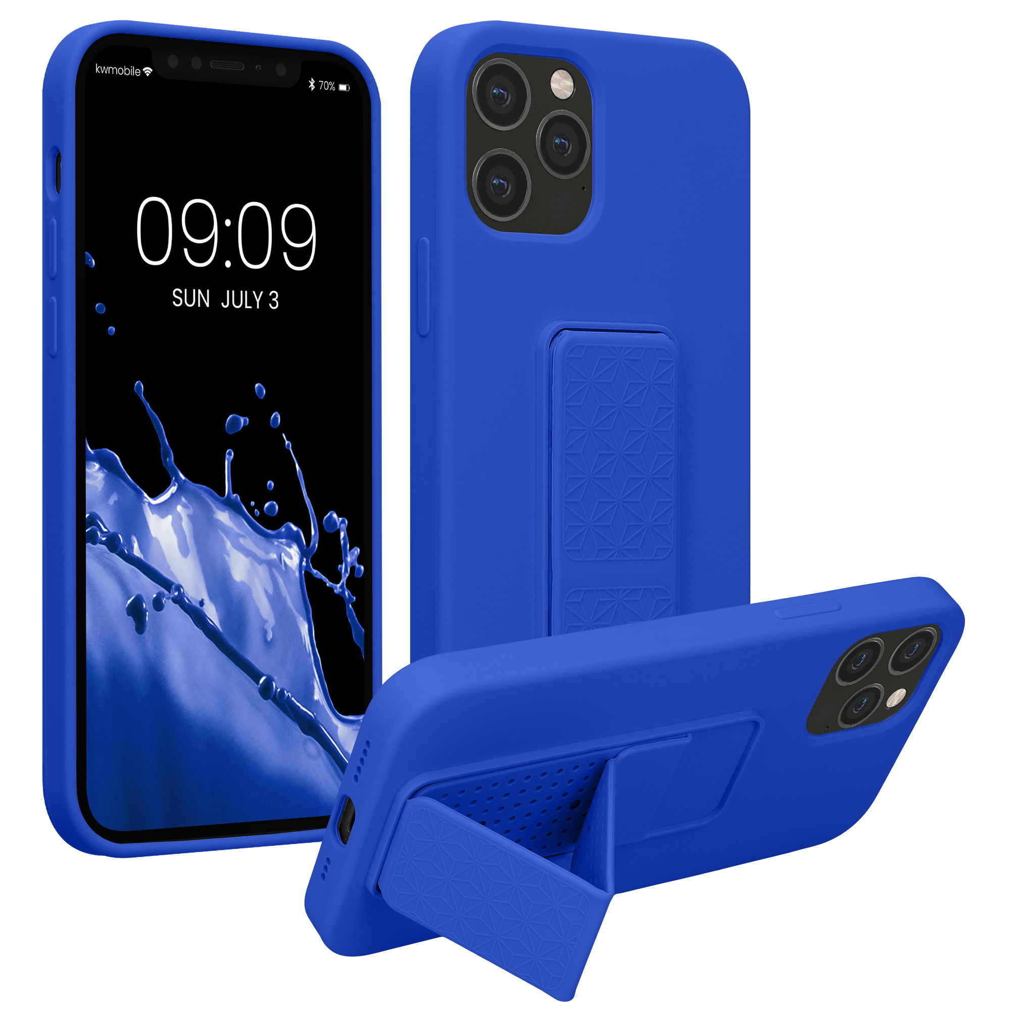 Kryt s poutkem a stojánkem kwmobile pro iPhone 12 / iPhone 12 Pro - baltská modrá