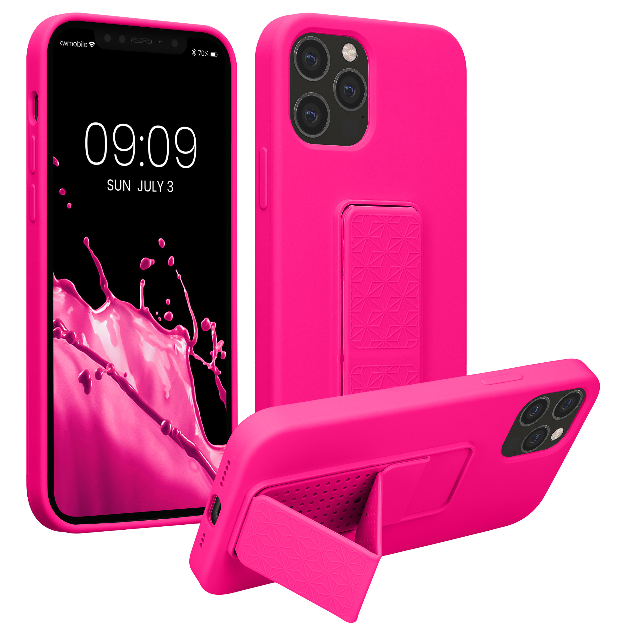 Kryt s poutkem a stojánkem kwmobile pro iPhone 12 Pro Max - neonově růžová