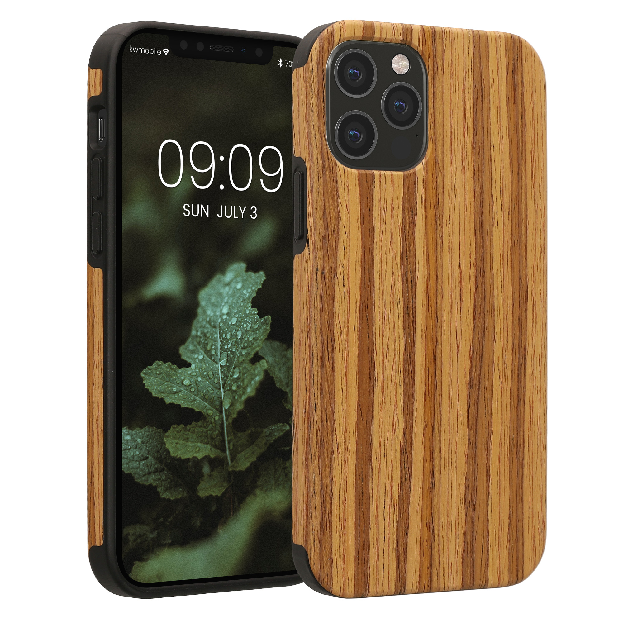 Pouzdro s dřevěným vzhledem pro Apple iPhone 12 / iPhone 12 Pro kwmobile dřevěné - dřevěný vzor, vintage hnědá