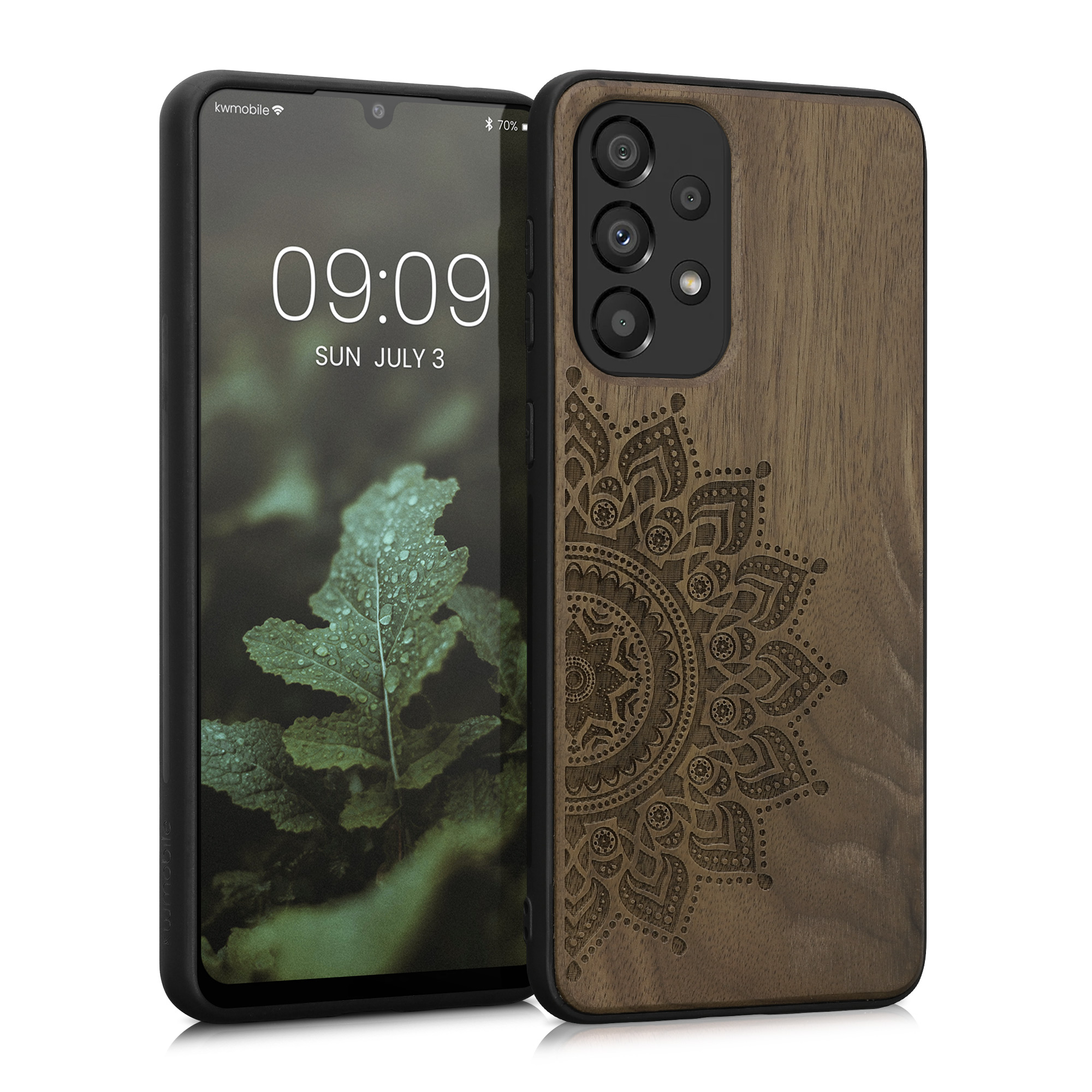 Dřevěný kryt na mobil Samsung Galaxy A33 5G kwmobile TPU rámeček Tmavě hnědá