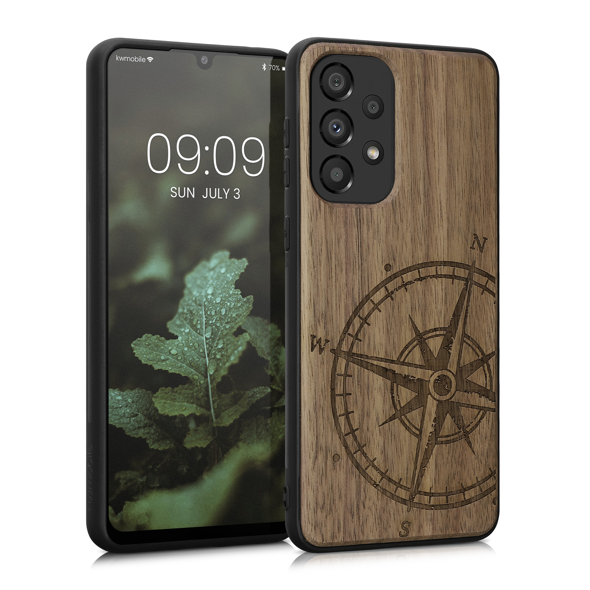 Dřevěný kryt na mobil Samsung Galaxy A33 5G kwmobile TPU rámeček Tmavě hnědá