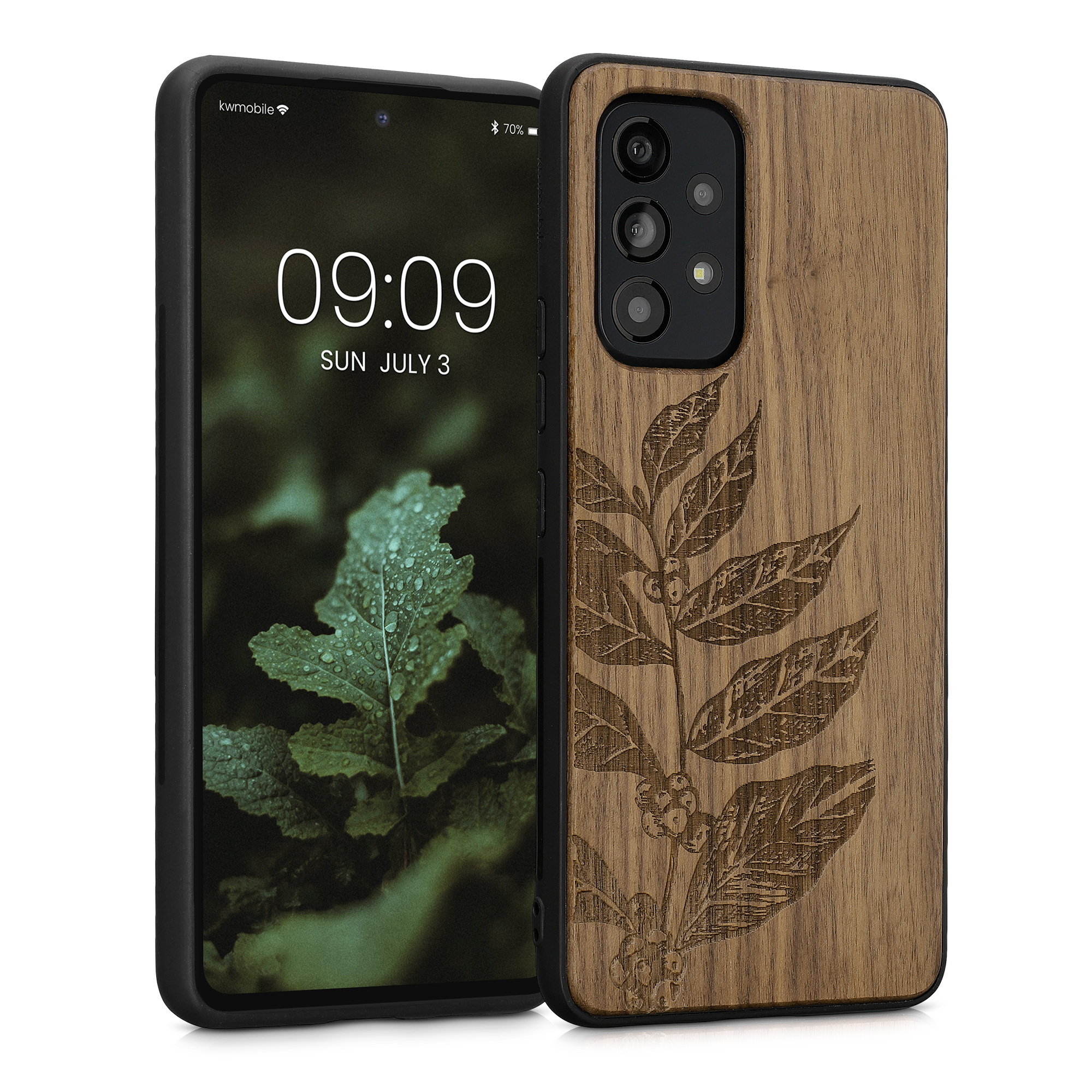 Dřevěný kryt na mobil Samsung Galaxy A53 5G kwmobile TPU rámeček Tmavě hnědá