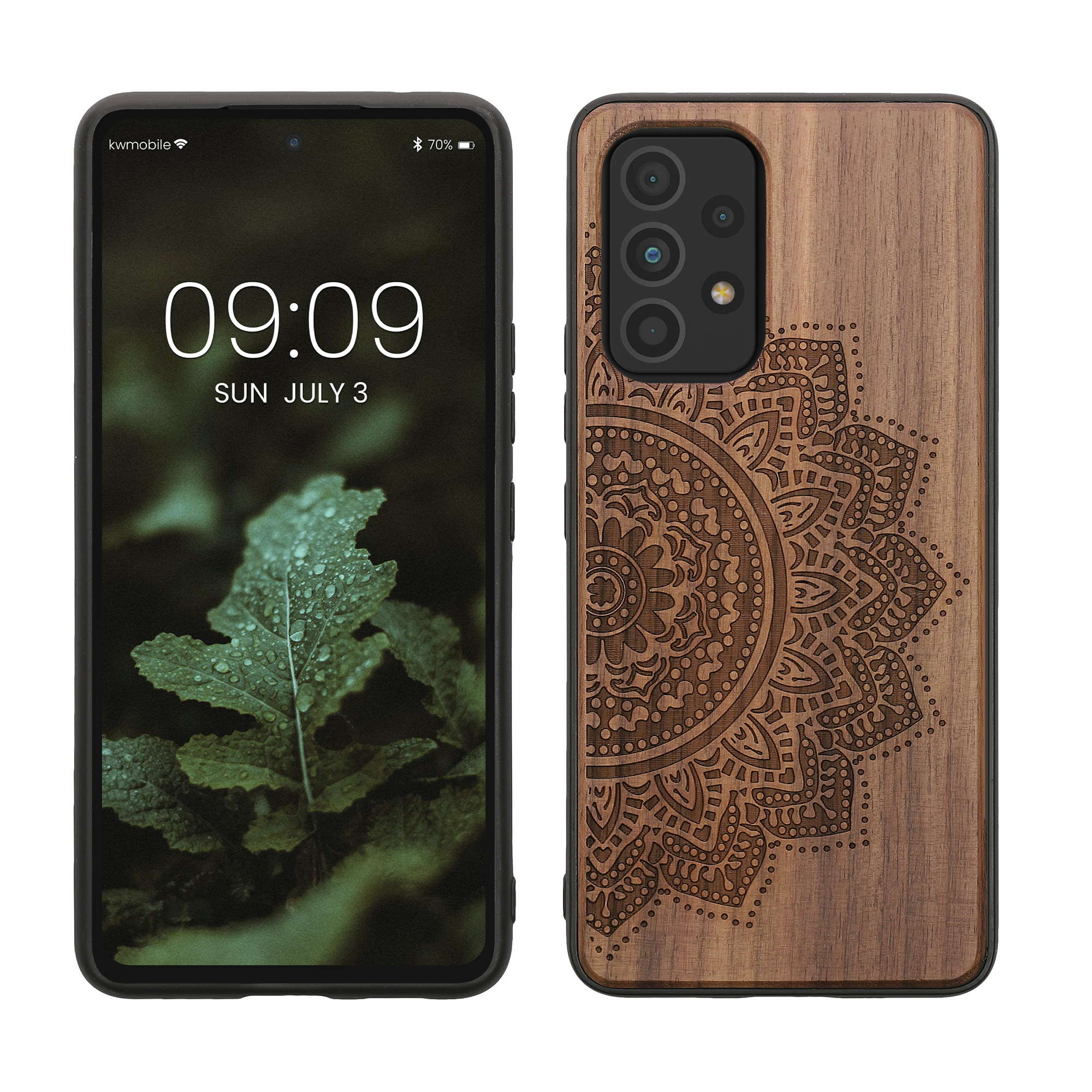 Dřevěný kryt na mobil Samsung Galaxy A53 5G kwmobile TPU rámeček Tmavě hnědá