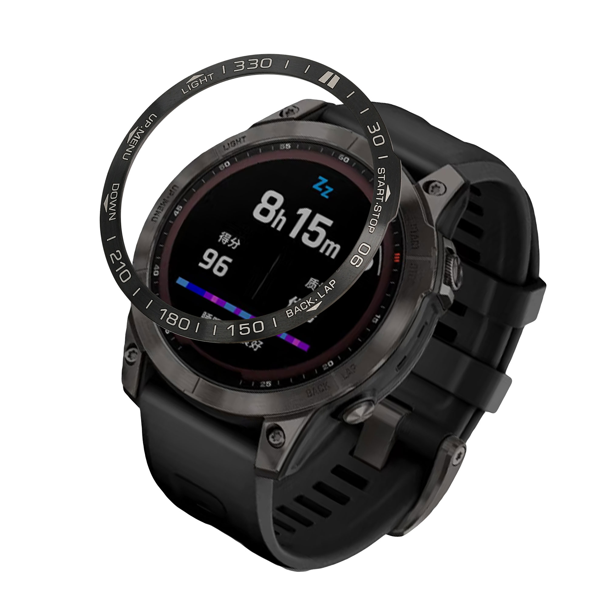 Ochranný rámeček pro Garmin Fenix 7 kwmobile hliníkové - černá / stříbrná