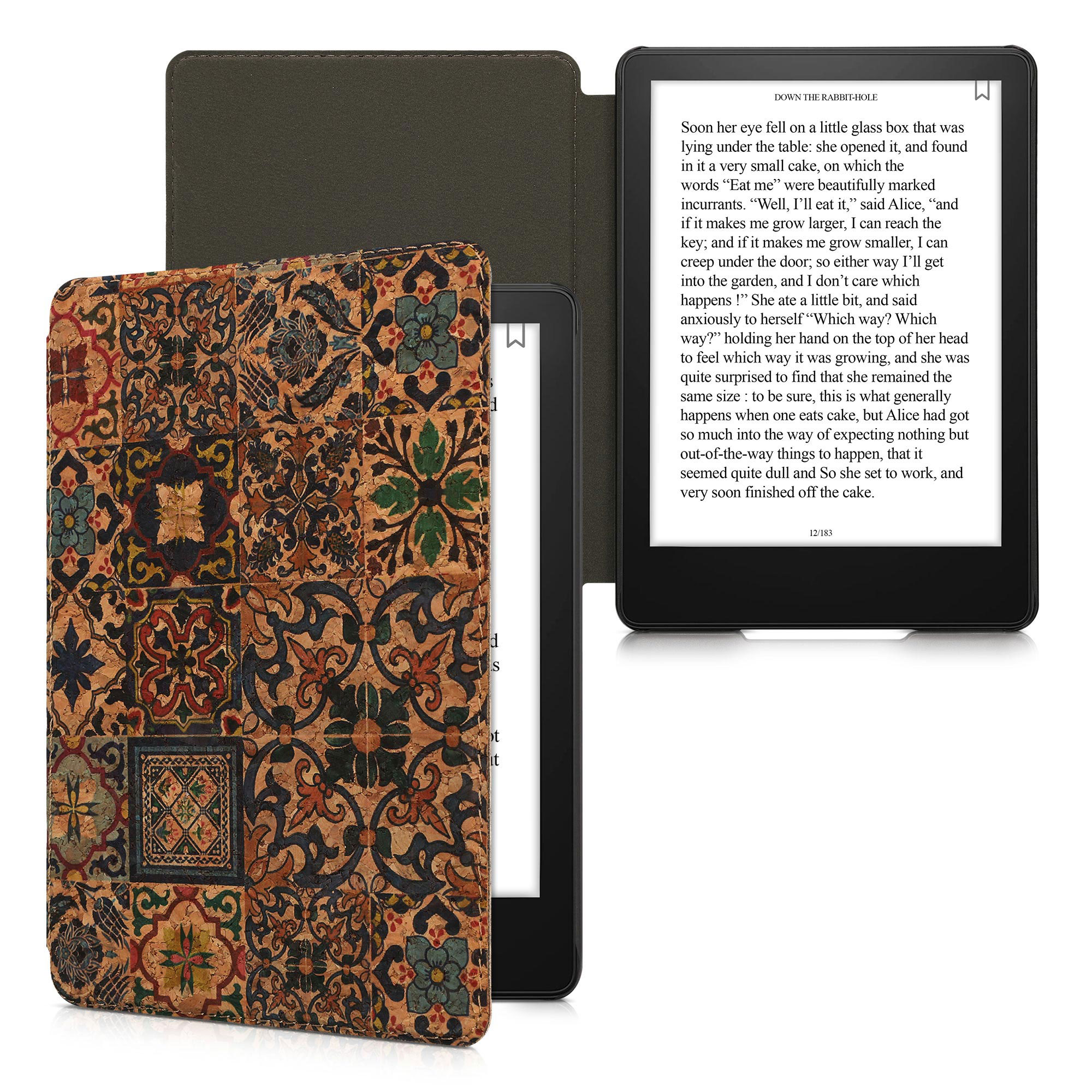 Korkové pouzdro pro Amazon Kindle Paperwhite 11. generace (2021) kwmobile - vzor hnědá / modrá / červená