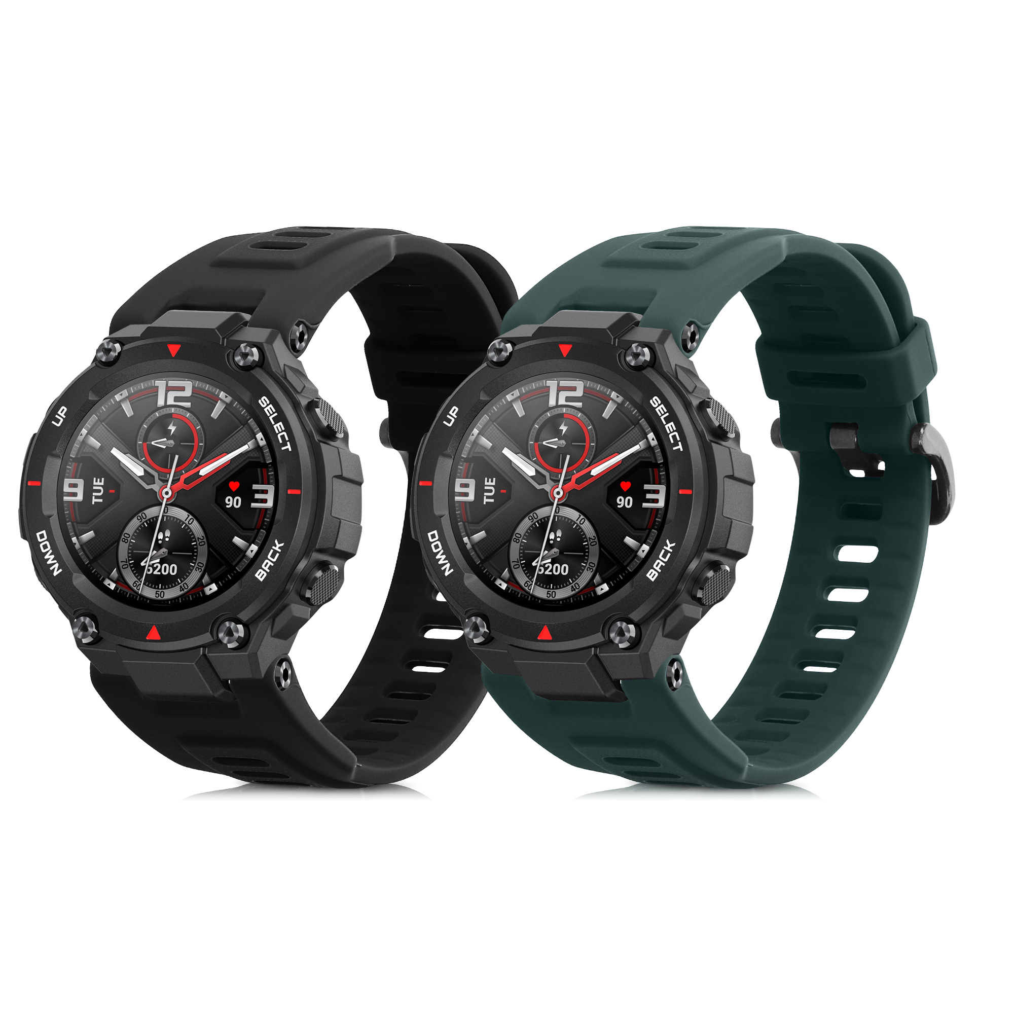 Sada 2 řemínků pro Huami Amazfit T-Rex / T-Rex Pro kwmobile - černá a tmavě zelená