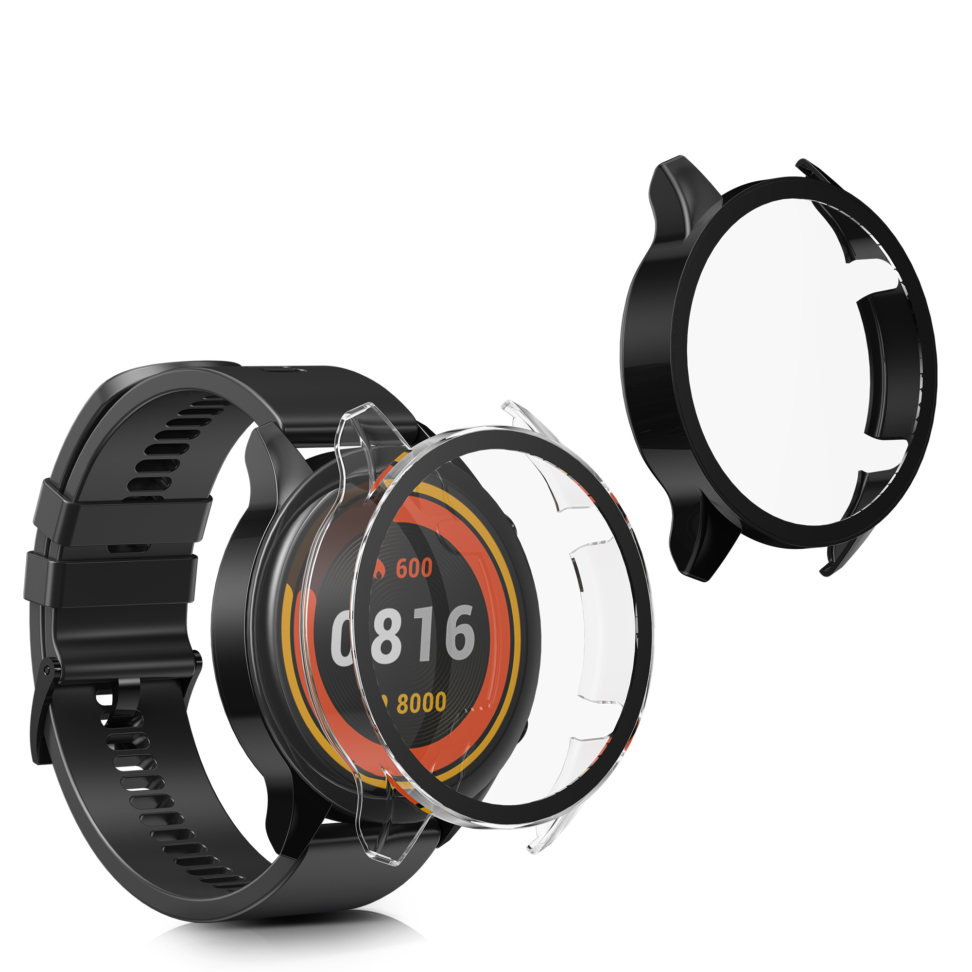 2x obal s ochranným sklem pro Xiaomi Mi Watch / Mi Watch Color Sport kwmobile - černá / transparentní