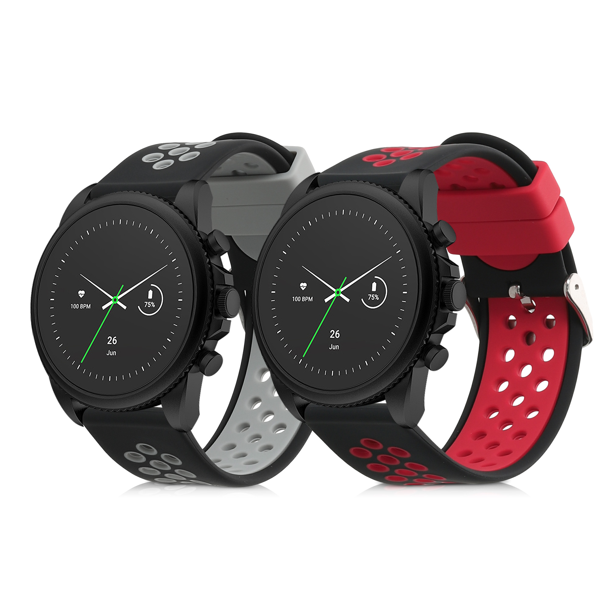 2x Řemínek na chytré hodinky kwmobile pro Fossil Gen 6 Men's Smartwatch - černá / šedá / černá / červená