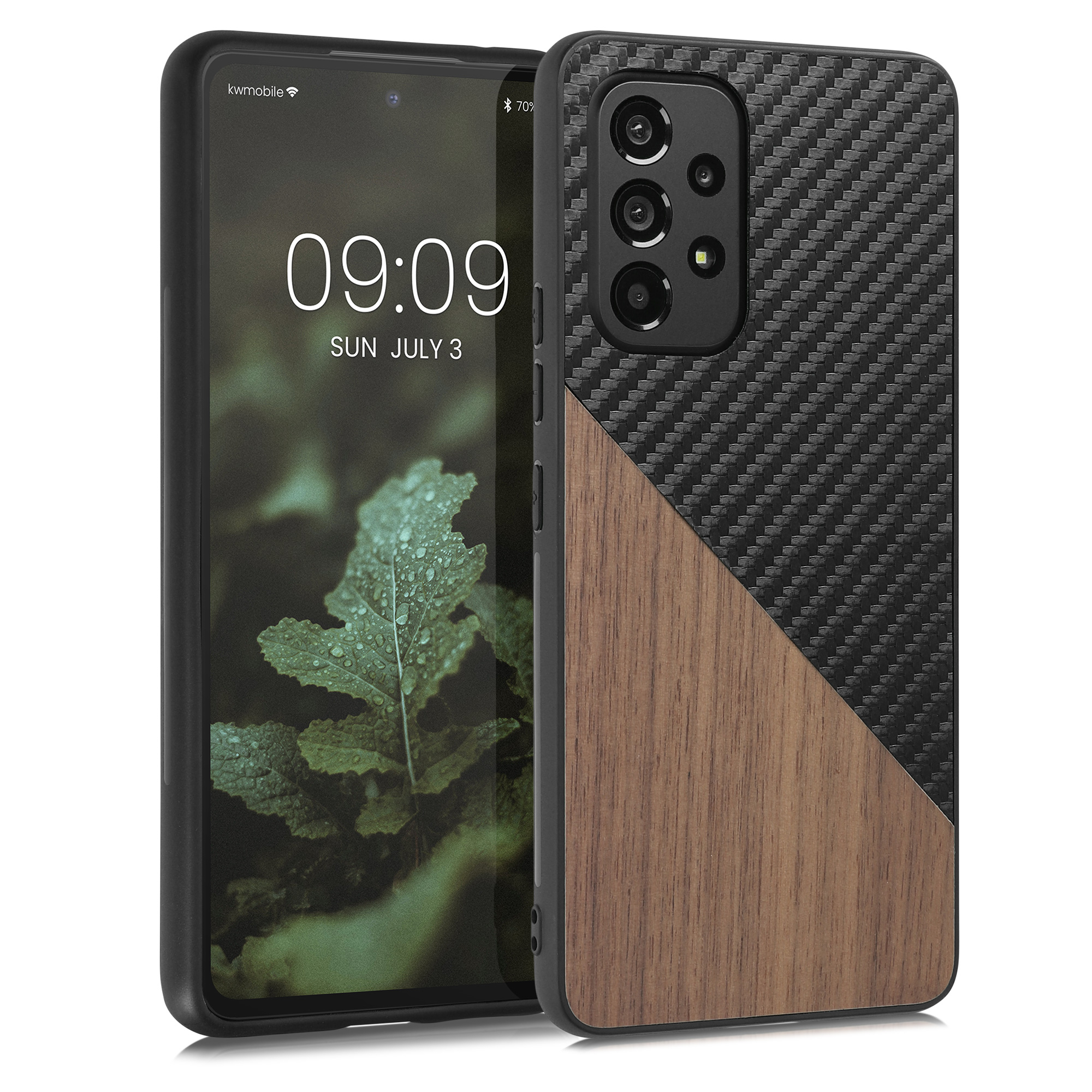 Dřevěný kryt na mobil Samsung Galaxy A53 5G kwmobile TPU rámeček Tmavě hnědá / černá